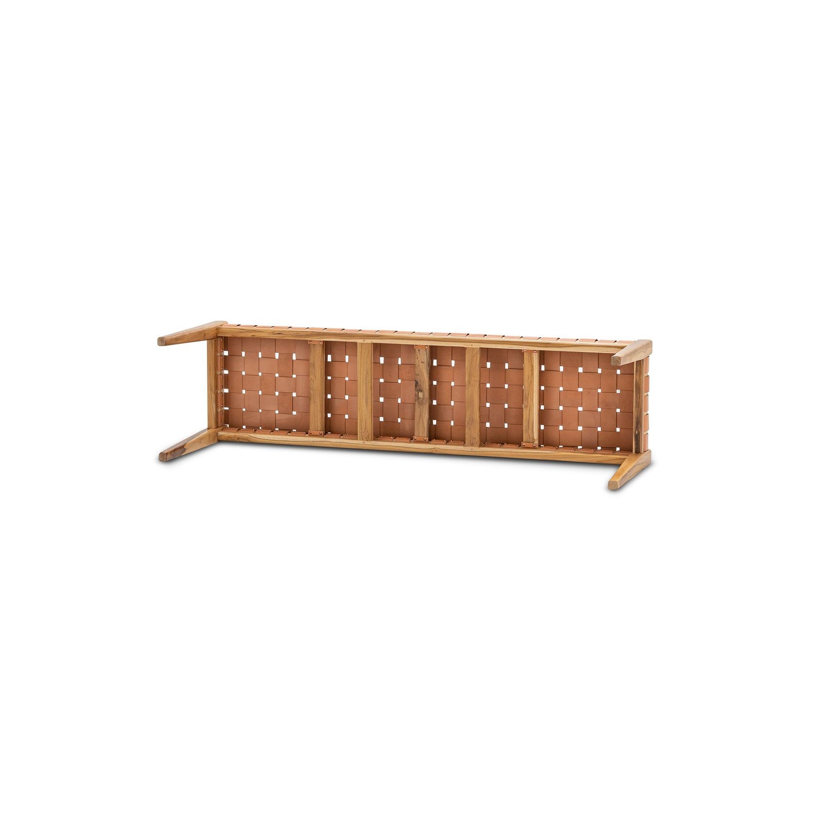 Lazie Leather Strapping Bench | Teak & Natural Tan gallery detail image