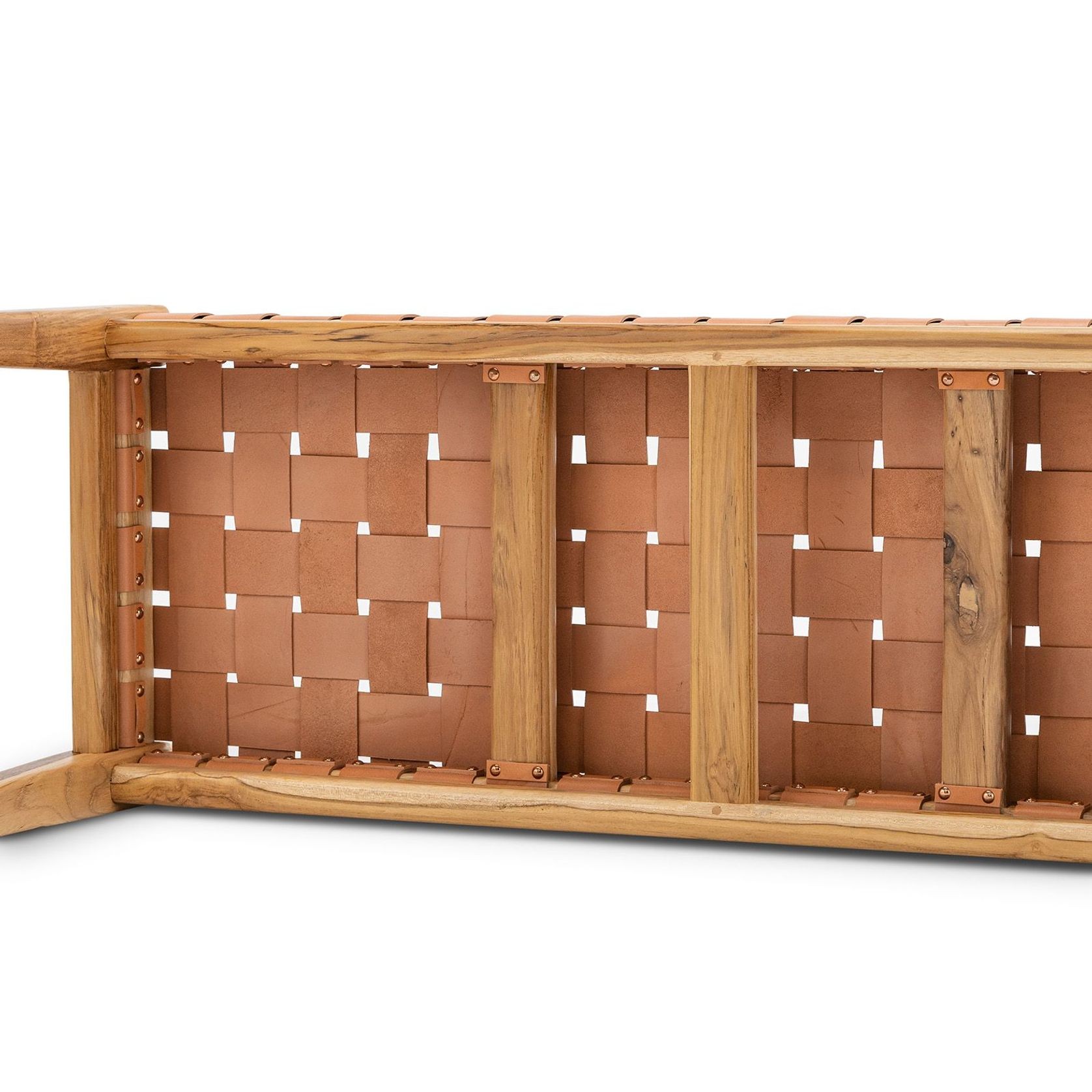 Lazie Leather Strapping Bench | Teak & Natural Tan gallery detail image