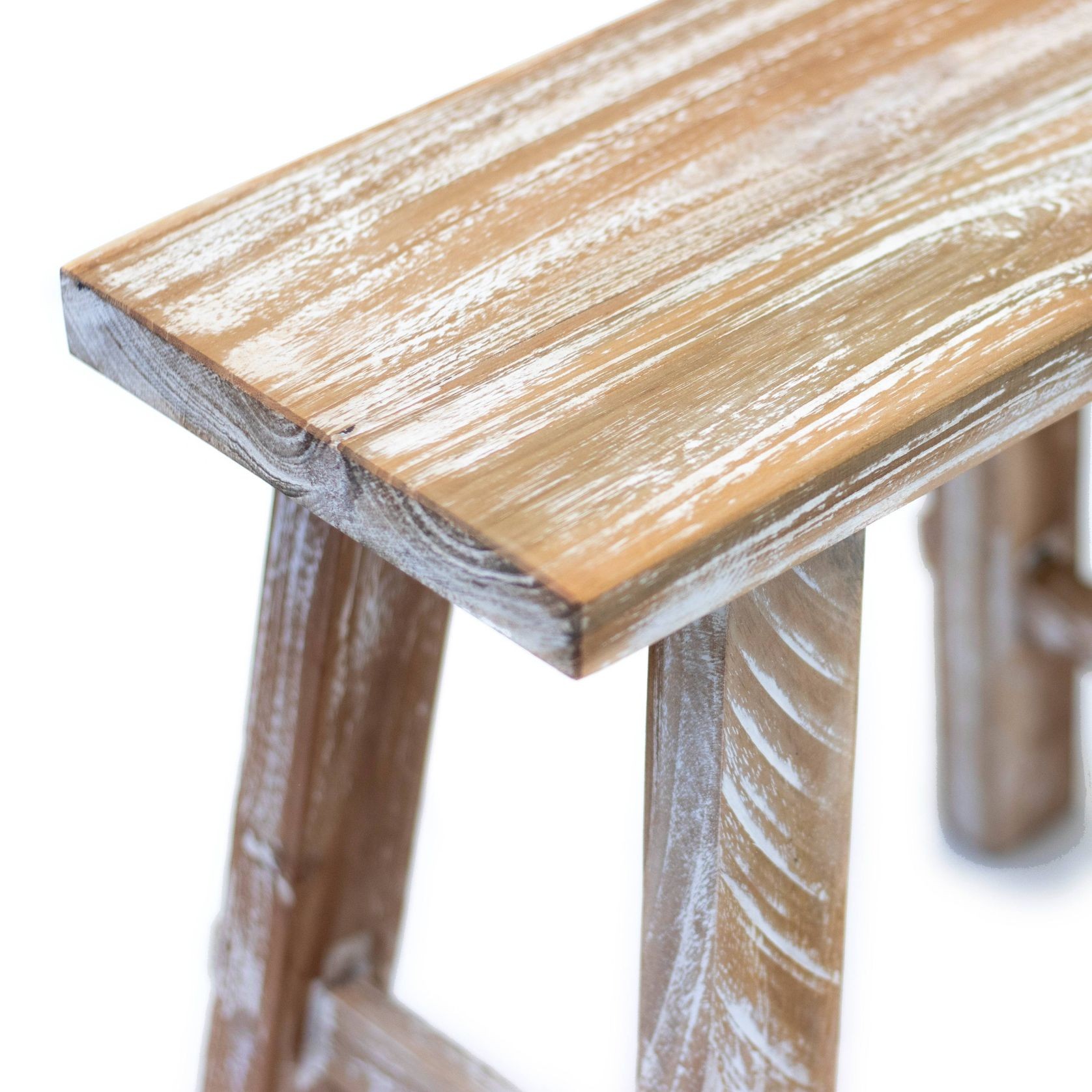 Rustico Reclaimed Teak Bench - Small, Whitewash gallery detail image
