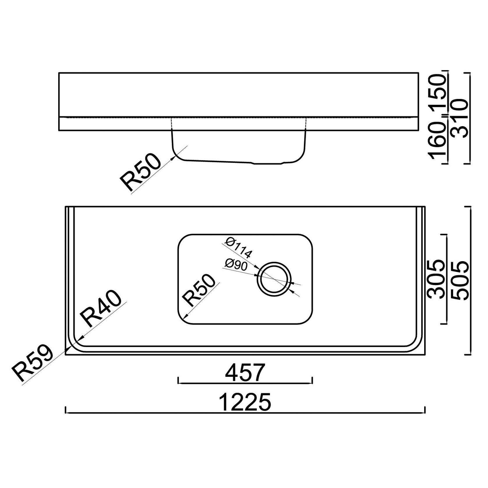 Burns & Ferrall Classic Sink  Bench 1225 x 505mm C12 gallery detail image