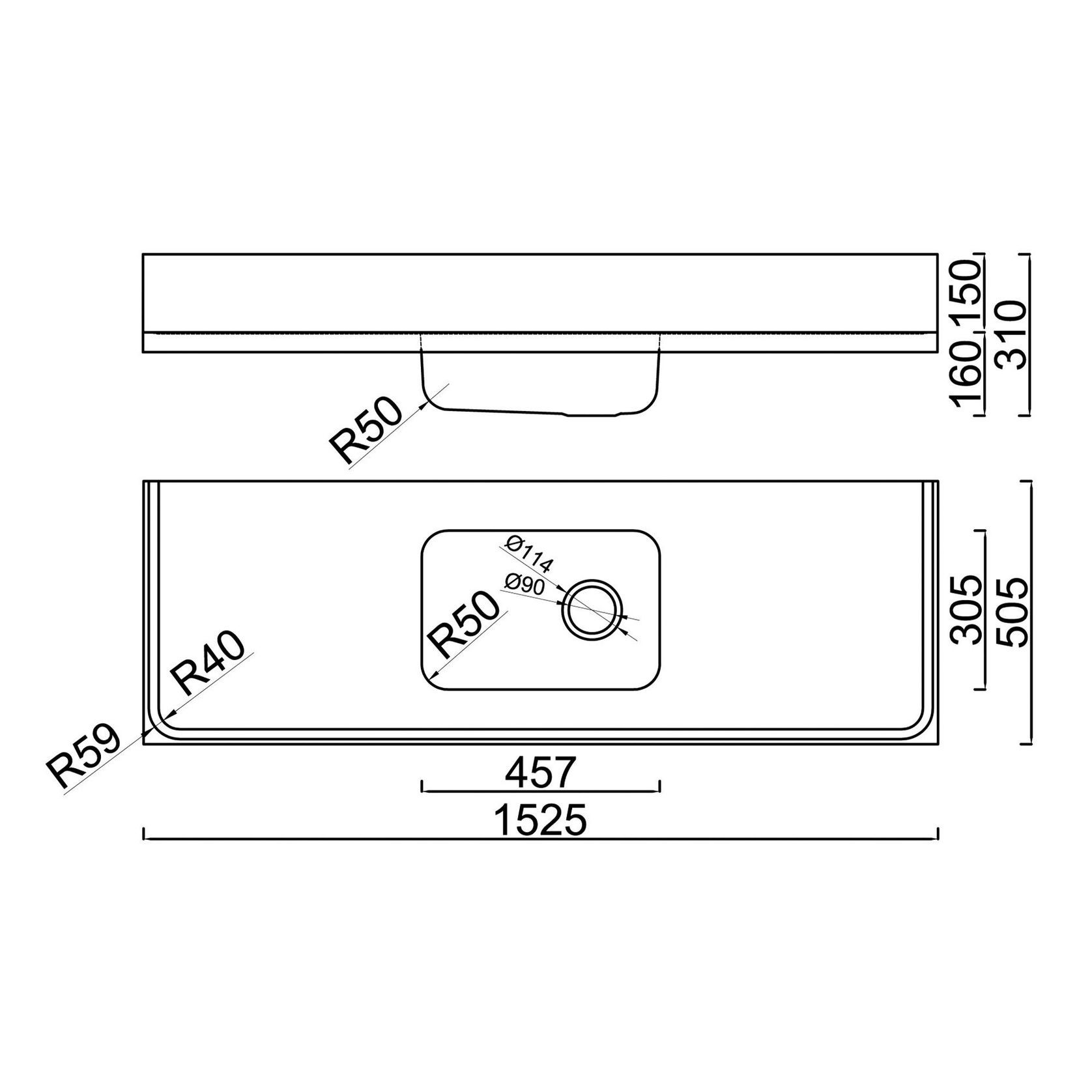 Burns & Ferrall Classic Sink  Bench 1525 x 505mm C15 gallery detail image