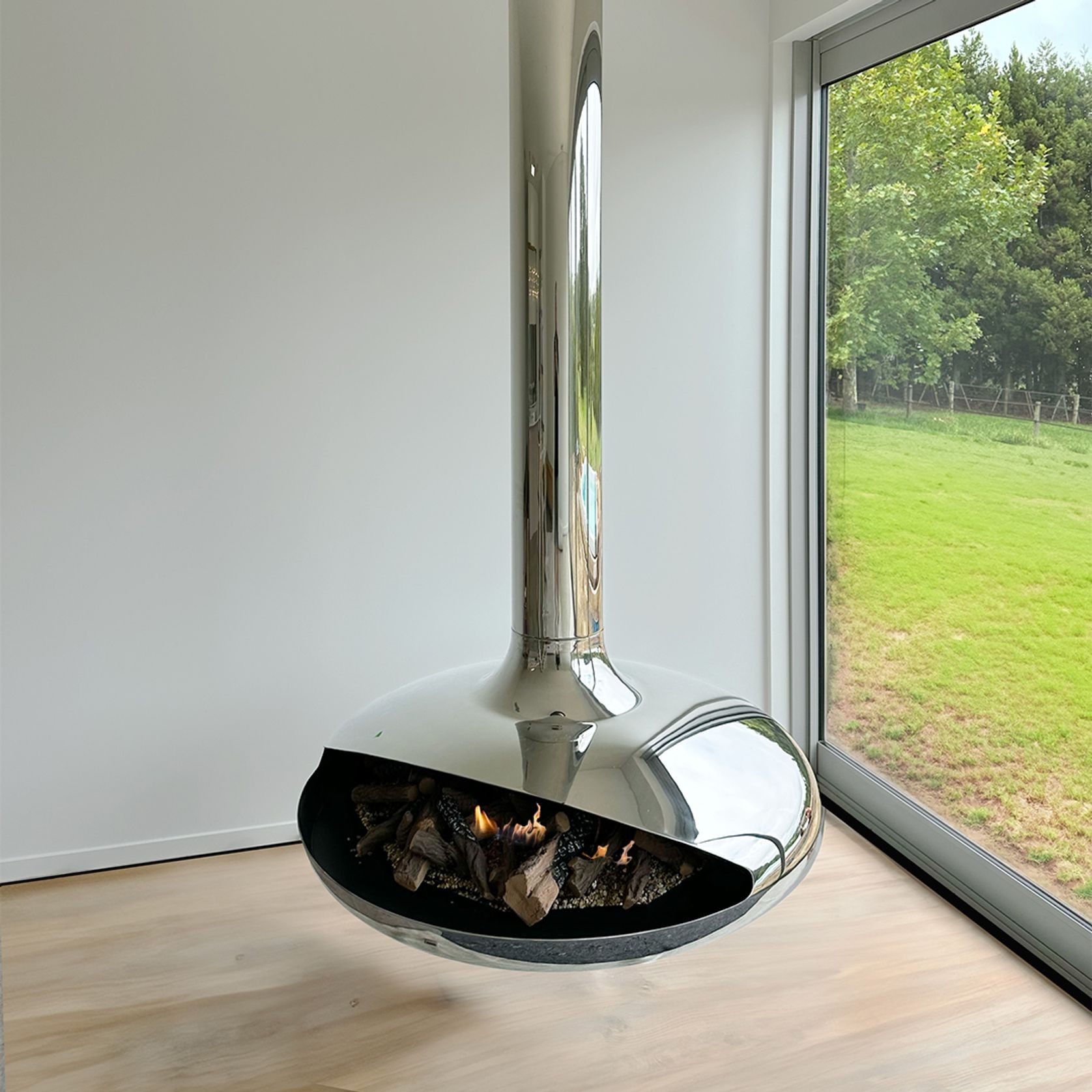 Naked Flame Curve-90 Suspended Fireplace gallery detail image