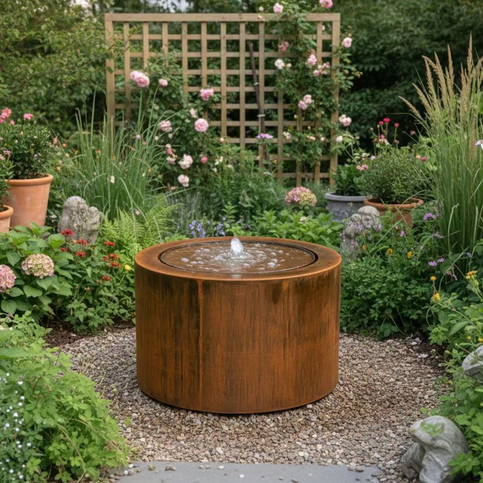 The Hanmer Table Top Cylinder Corten Water Feature gallery detail image