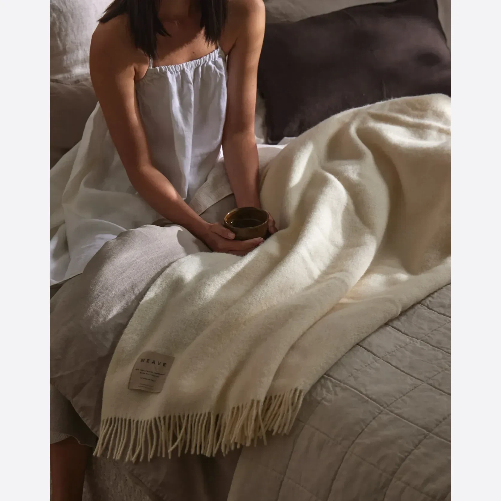 Weave Home Nevis Throw Blanket - Snow | NZ Lambswool gallery detail image