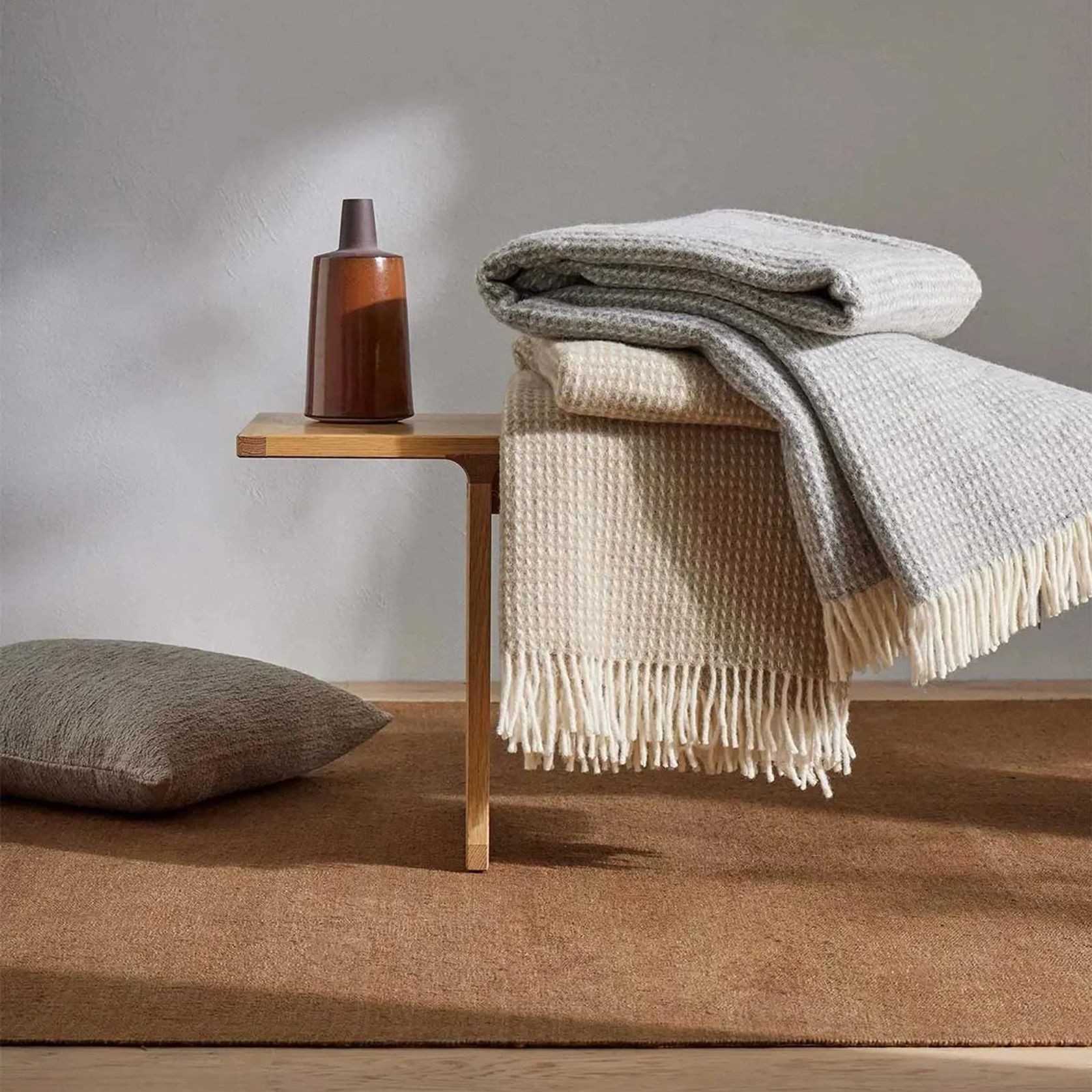 Weave Home Breckon Wool Throw Blanket - Hazel | NZ Made | Waffle gallery detail image