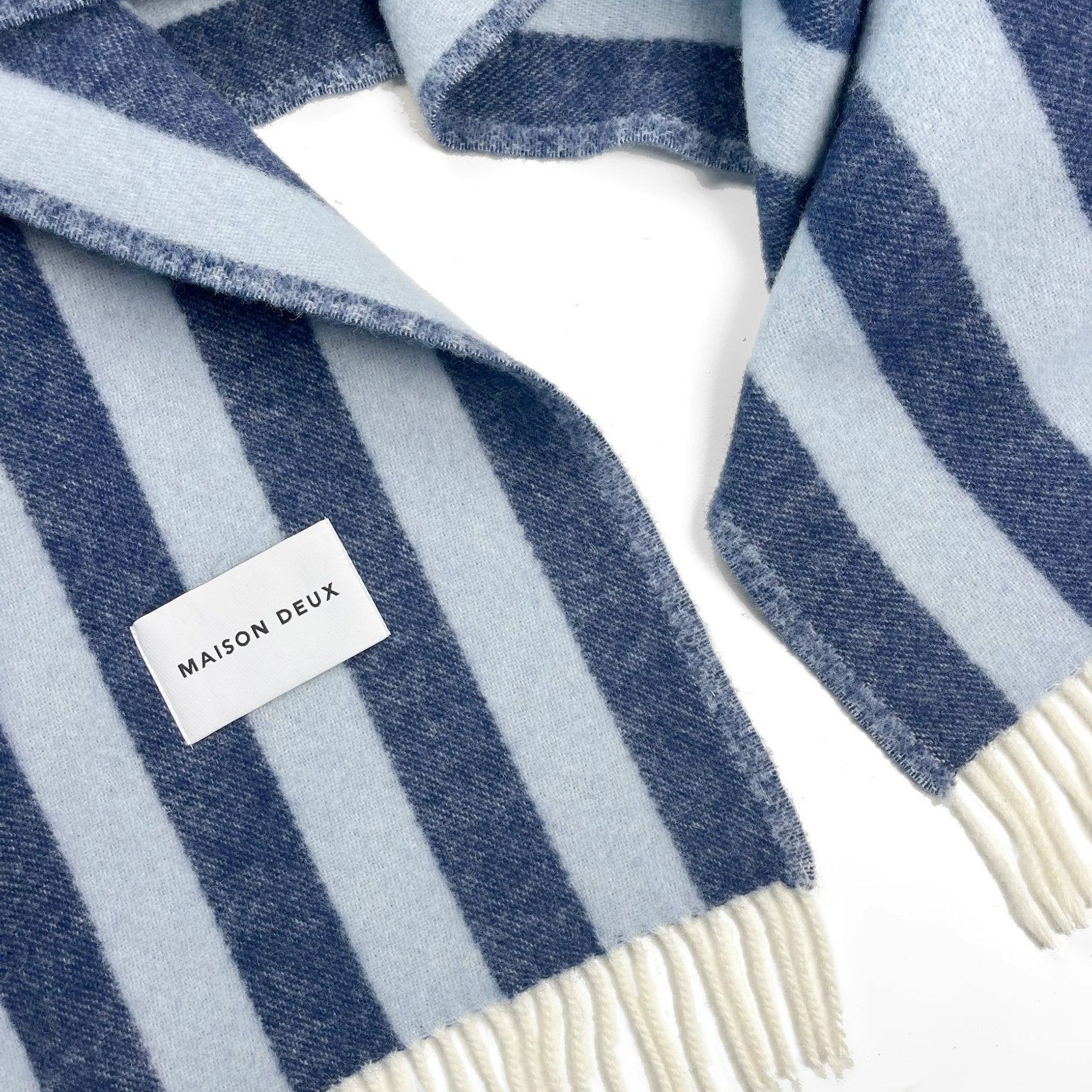 Maison Deux Candy Wrap NZ Wool Throw – Navy Ice Blue gallery detail image