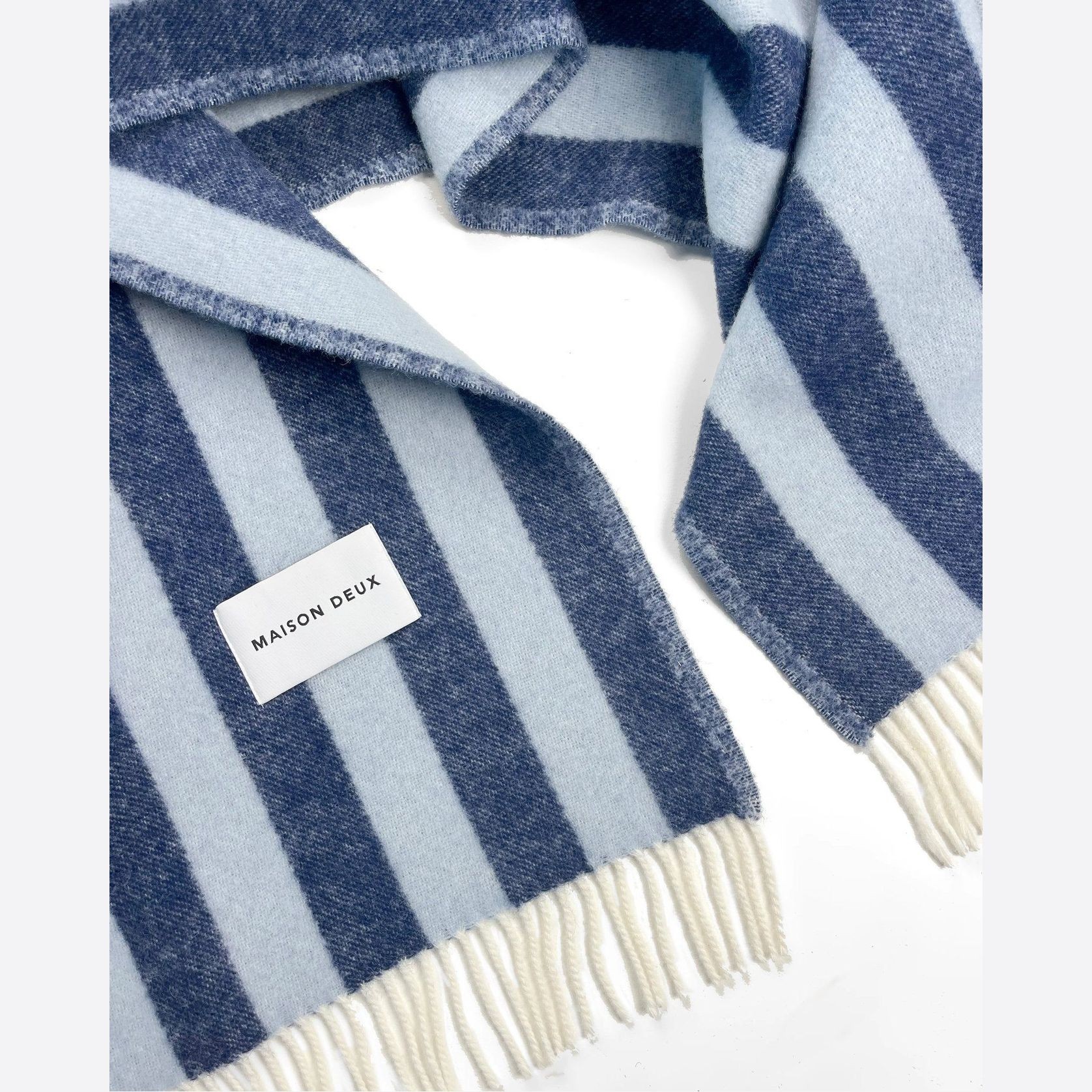 Maison Deux Candy Wrap NZ Wool Throw – Navy Ice Blue gallery detail image
