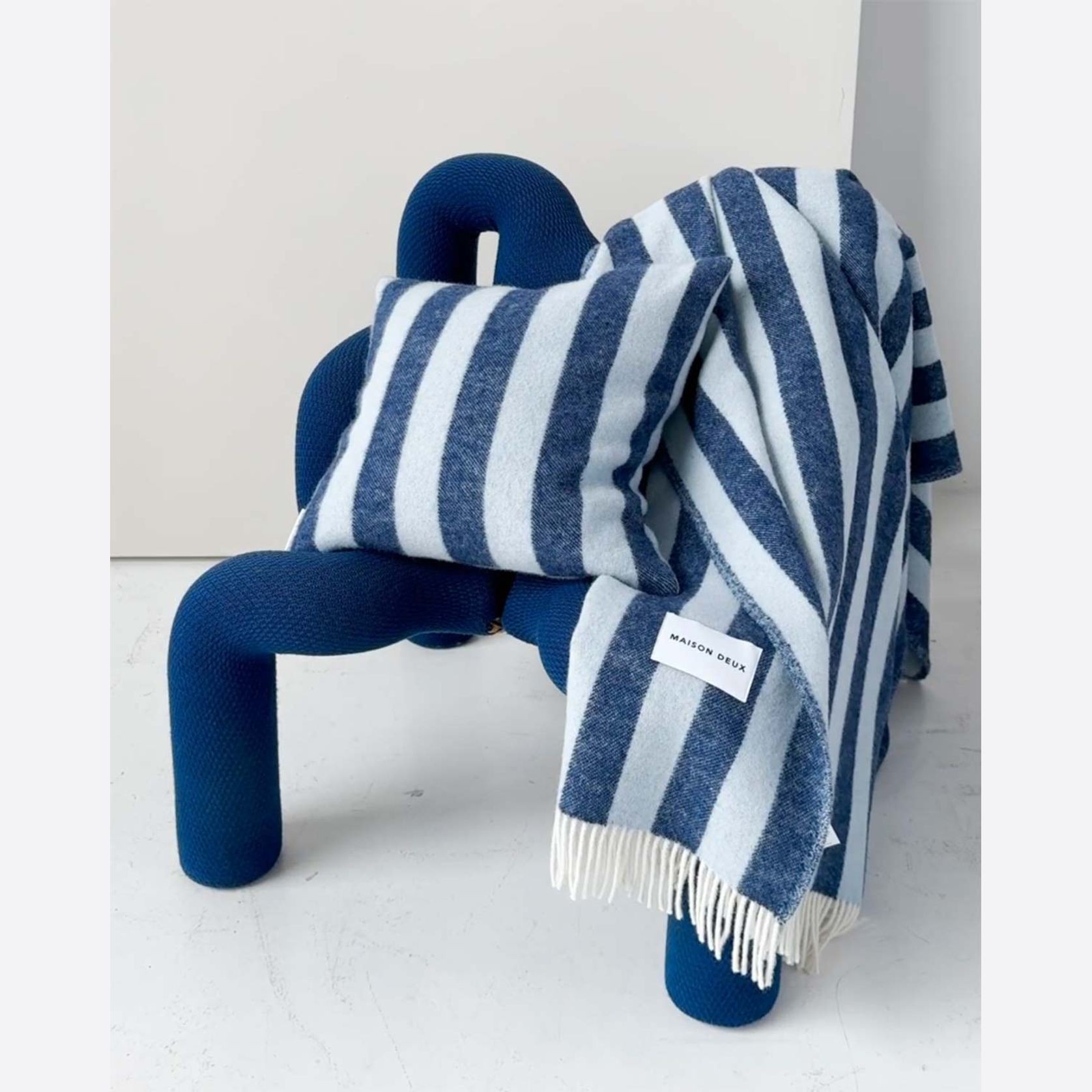 Maison Deux Candy Wrap NZ Wool Throw – Navy Ice Blue gallery detail image