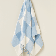 NZ Wool Throw - Checkboard, Aqua Blue | 100% Merino Wool gallery detail image