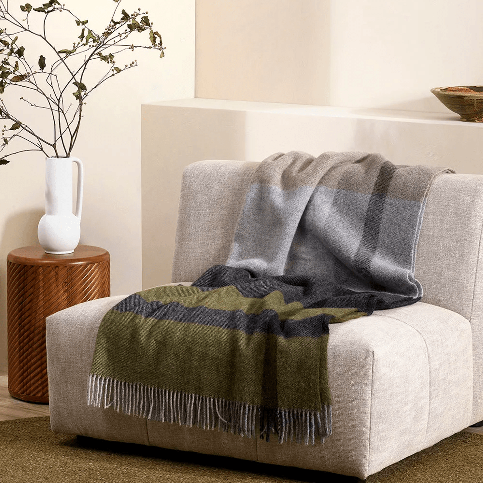 Baya Brunswick Throw - Olive | Pure NZ Wool gallery detail image