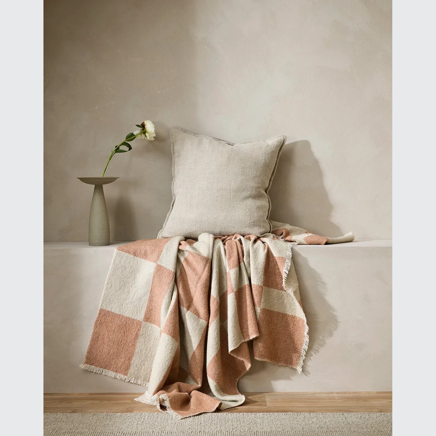Baya Winton Throw - Coral | Wool/Cotton Blend gallery detail image