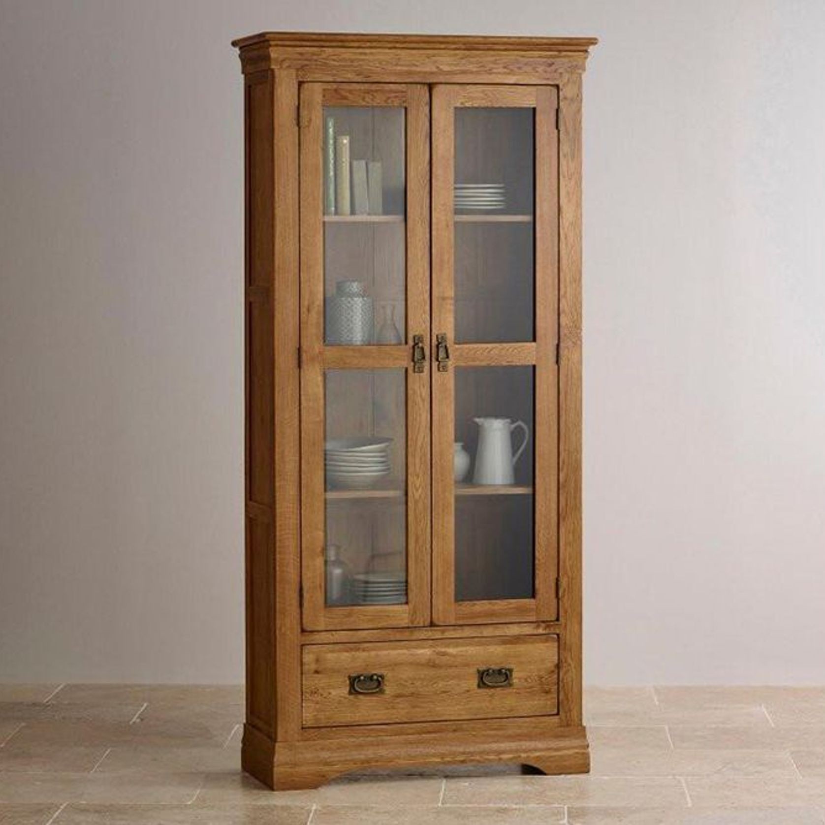 French Rustic Solid Oak Display Cabinet gallery detail image