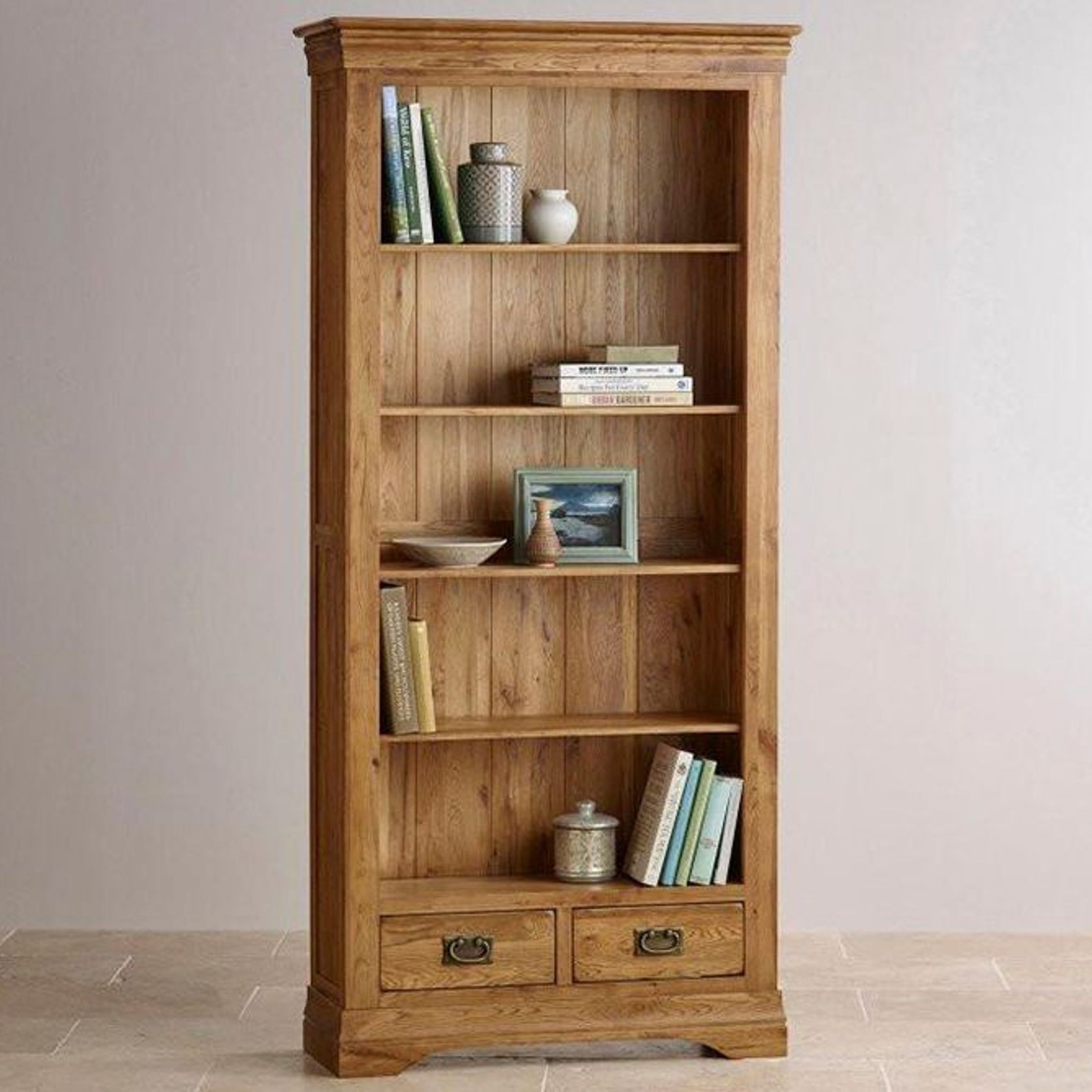 French Rustic Solid Oak Tall Bookcase gallery detail image