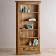 French Rustic Solid Oak Tall Bookcase gallery detail image