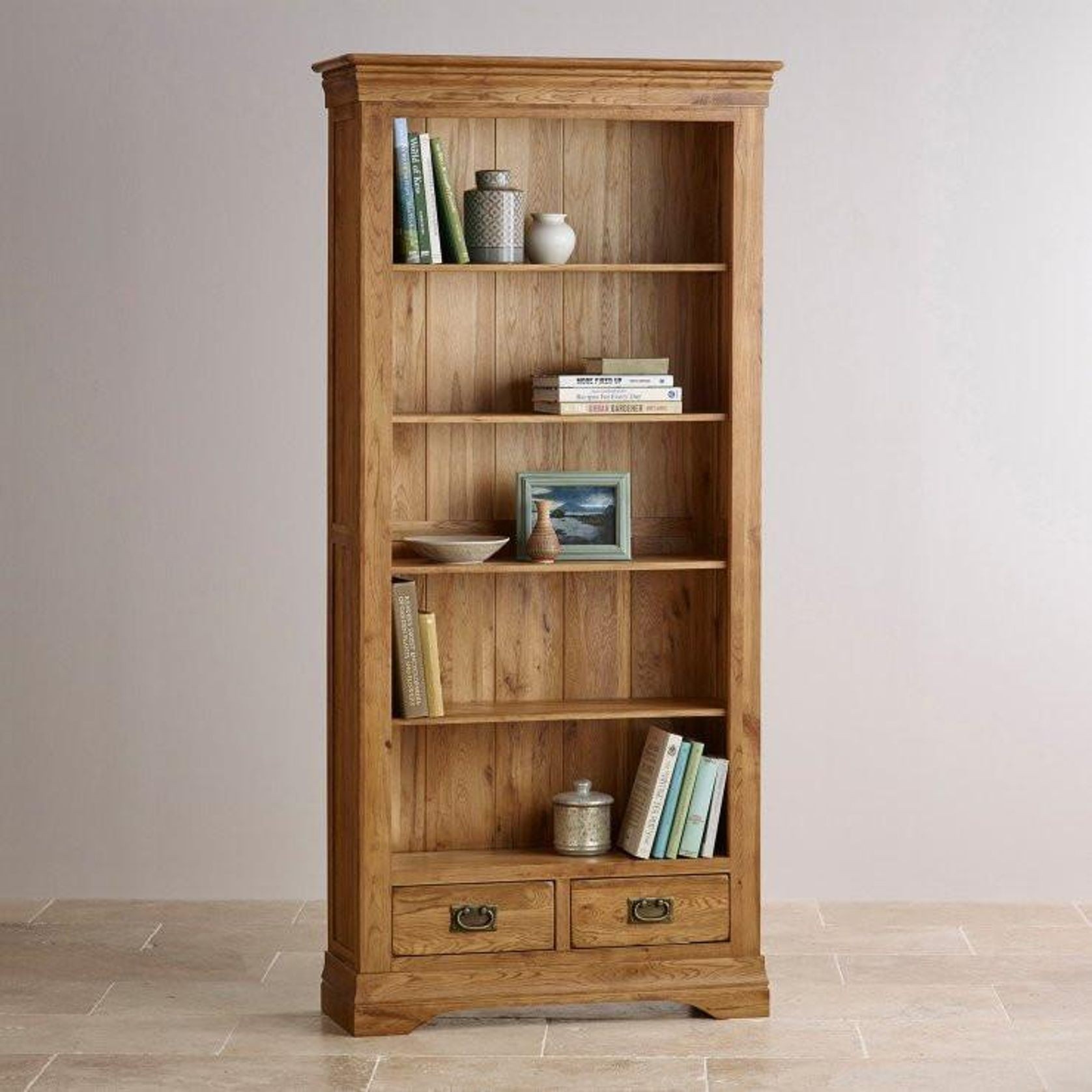 French Rustic Solid Oak Tall Bookcase gallery detail image