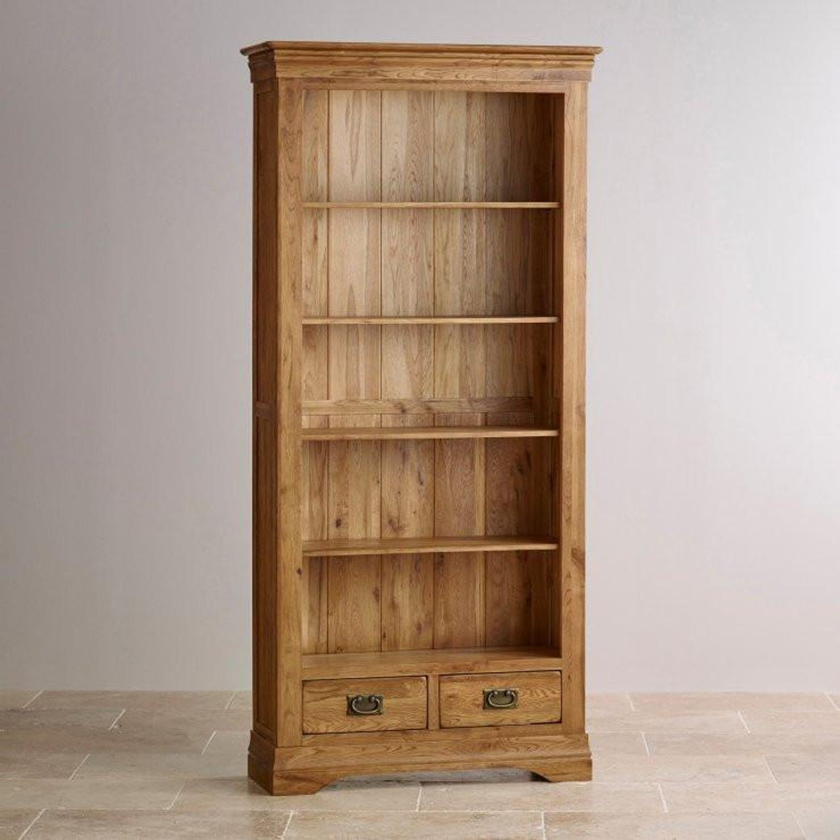 French Rustic Solid Oak Tall Bookcase gallery detail image