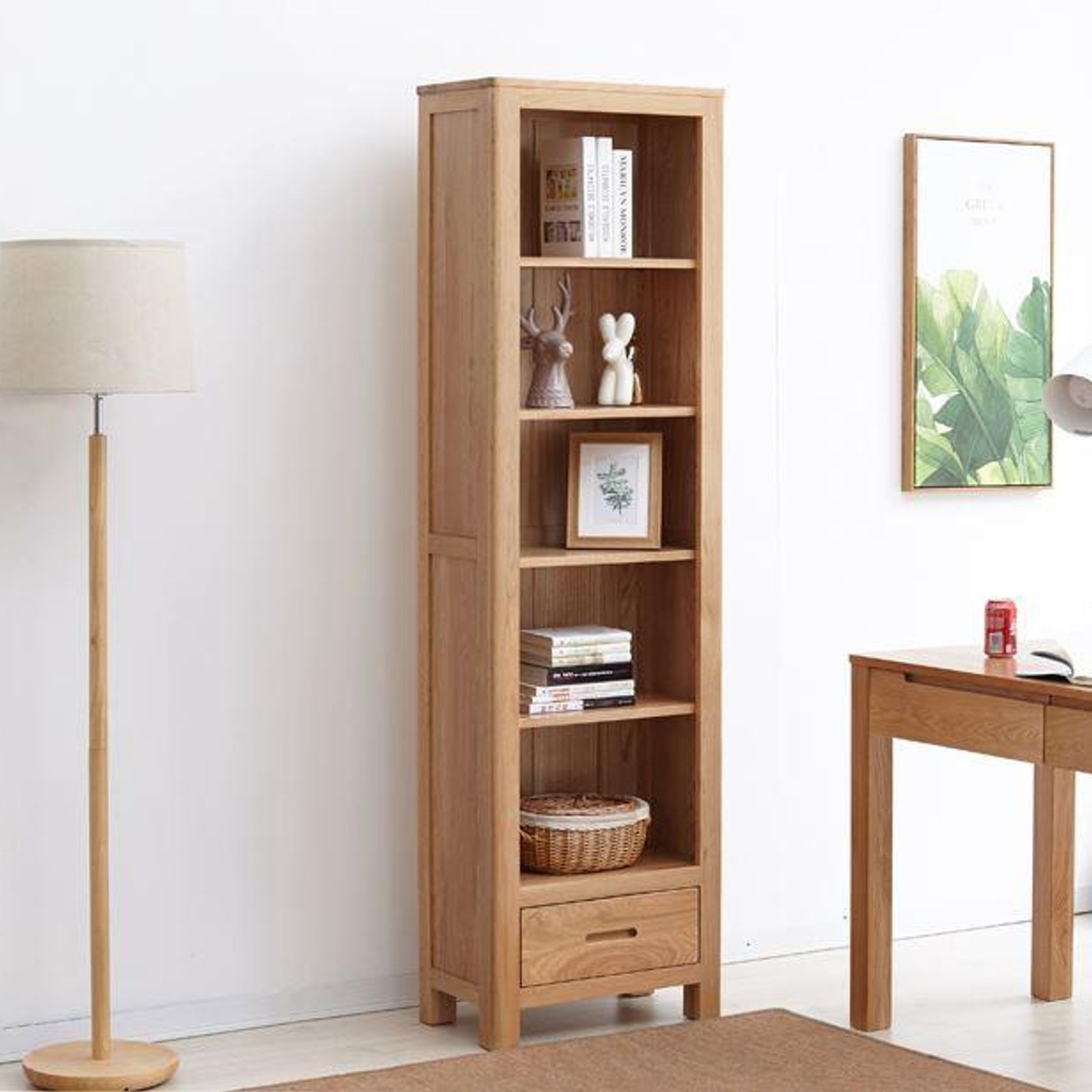 Humbie Natural Solid Oak Slim Bookcase gallery detail image