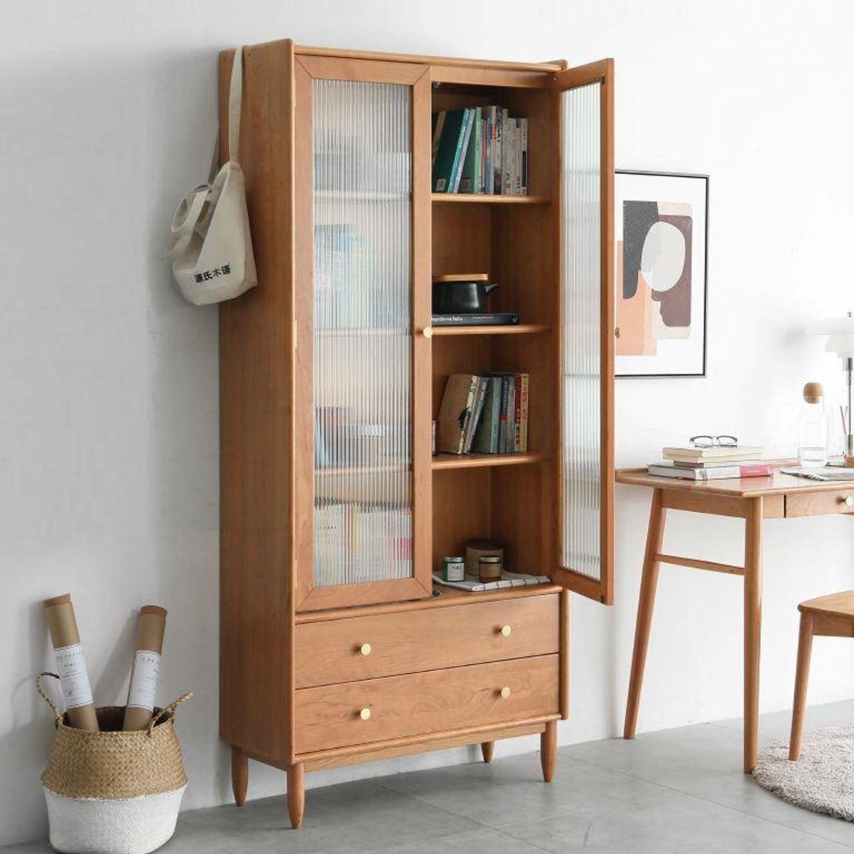 Prunus Solid Cherry Bookcase with Glass Doors gallery detail image