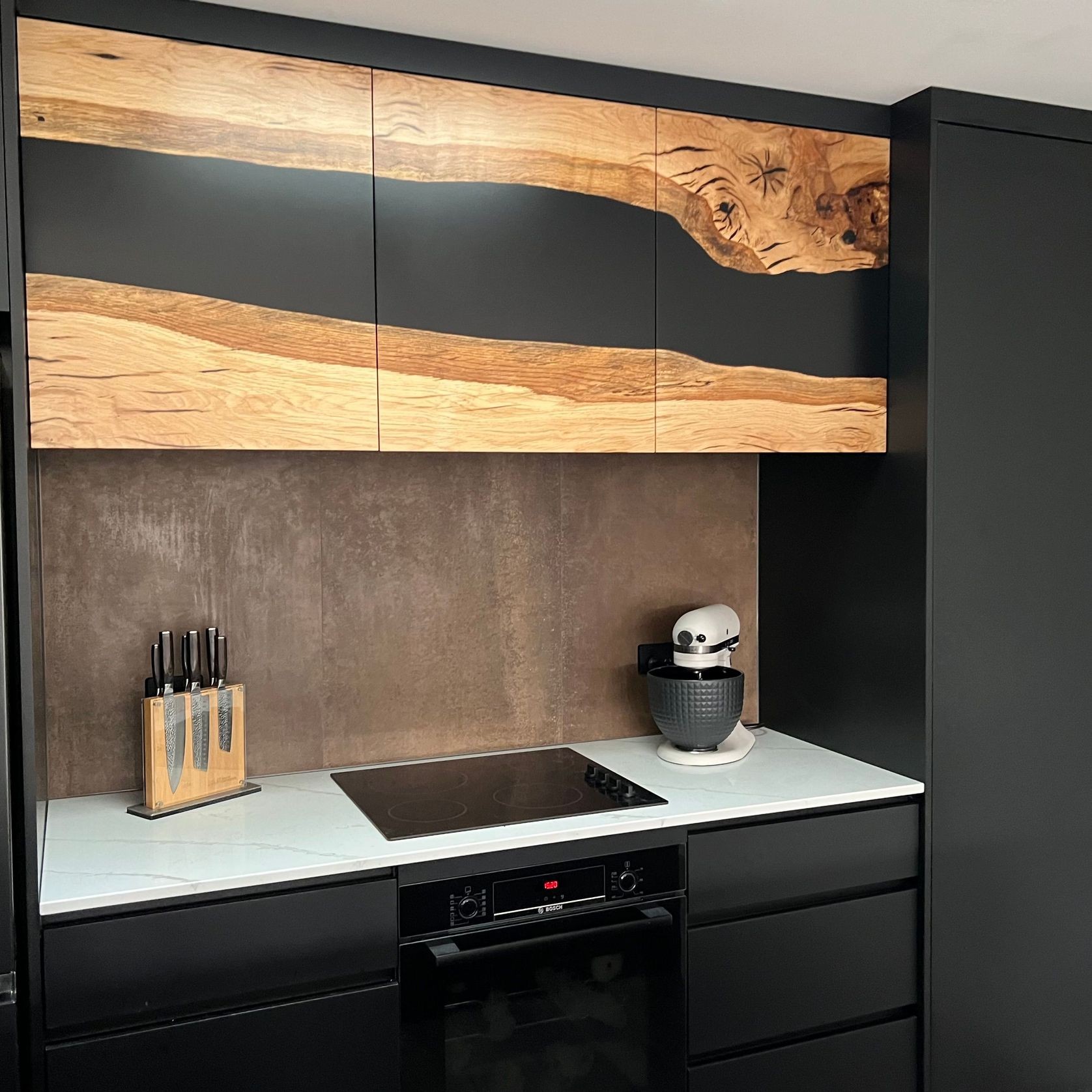 Old English Oak Epoxy Kitchen Overhead Doors gallery detail image