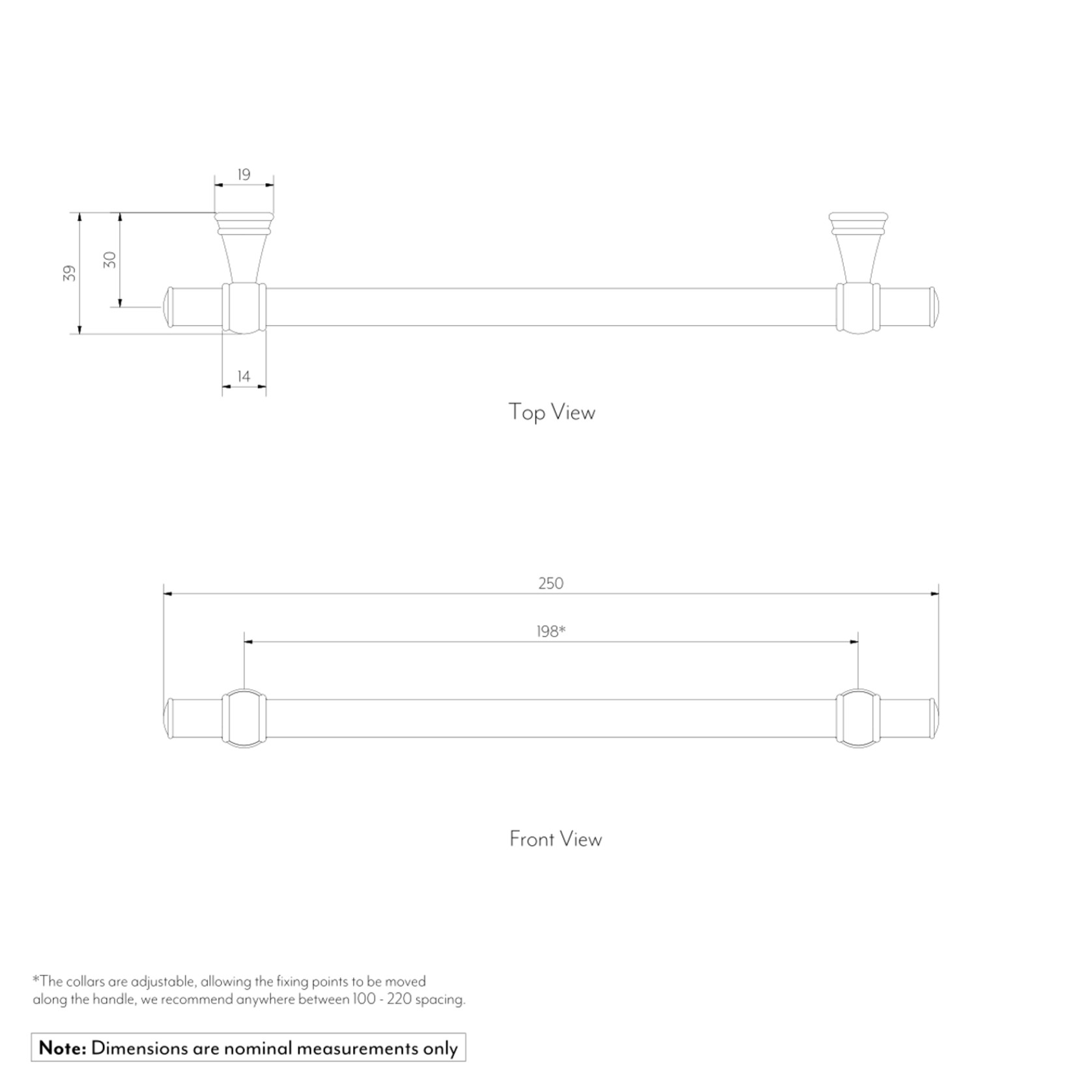 Kingsley Adjustable Cabinetry Pull 250mm | Chrome gallery detail image