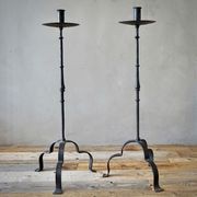 Large Antique Italian Wrought-Iron Candlesticks (Pair) gallery detail image