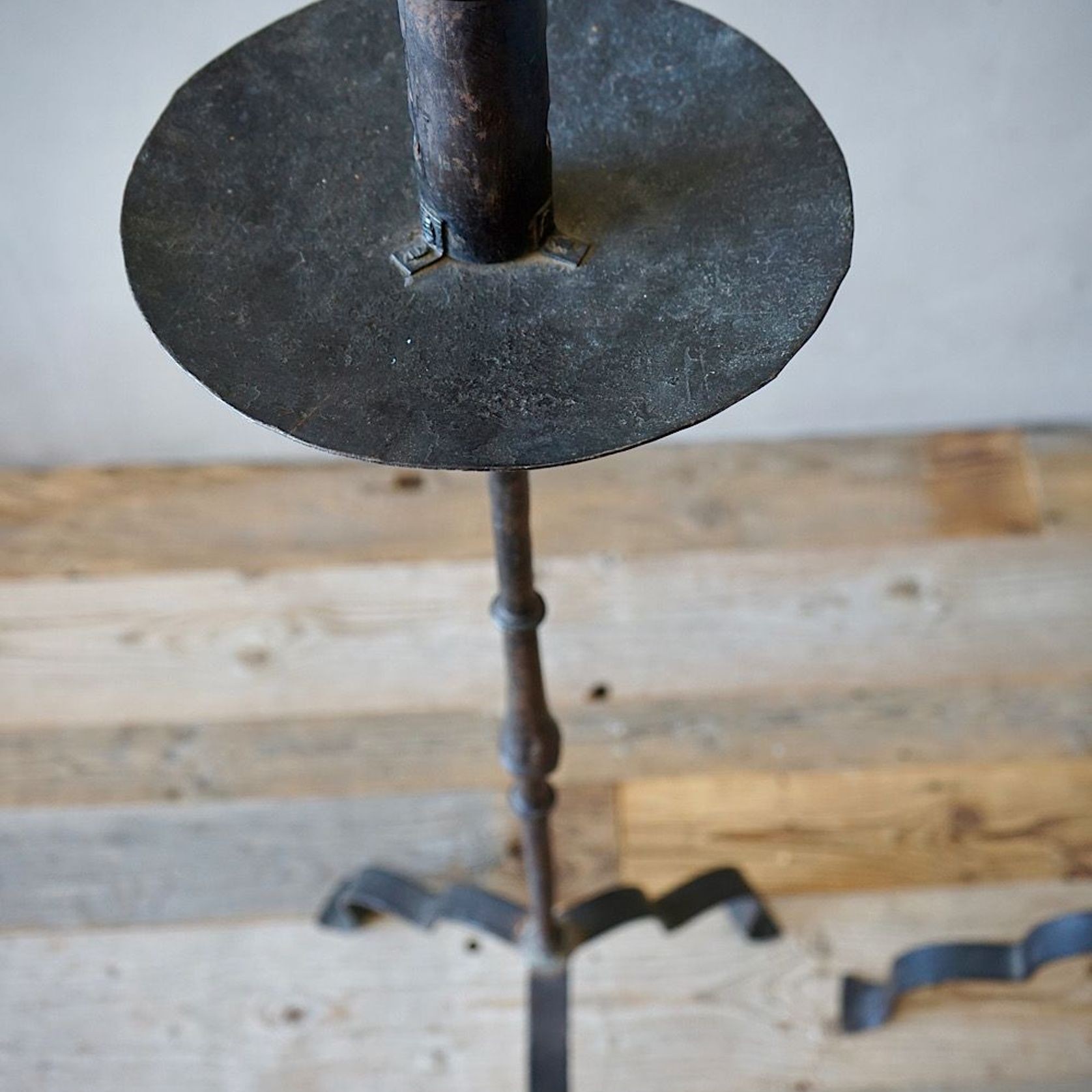 Large Antique Italian Wrought-Iron Candlesticks (Pair) gallery detail image