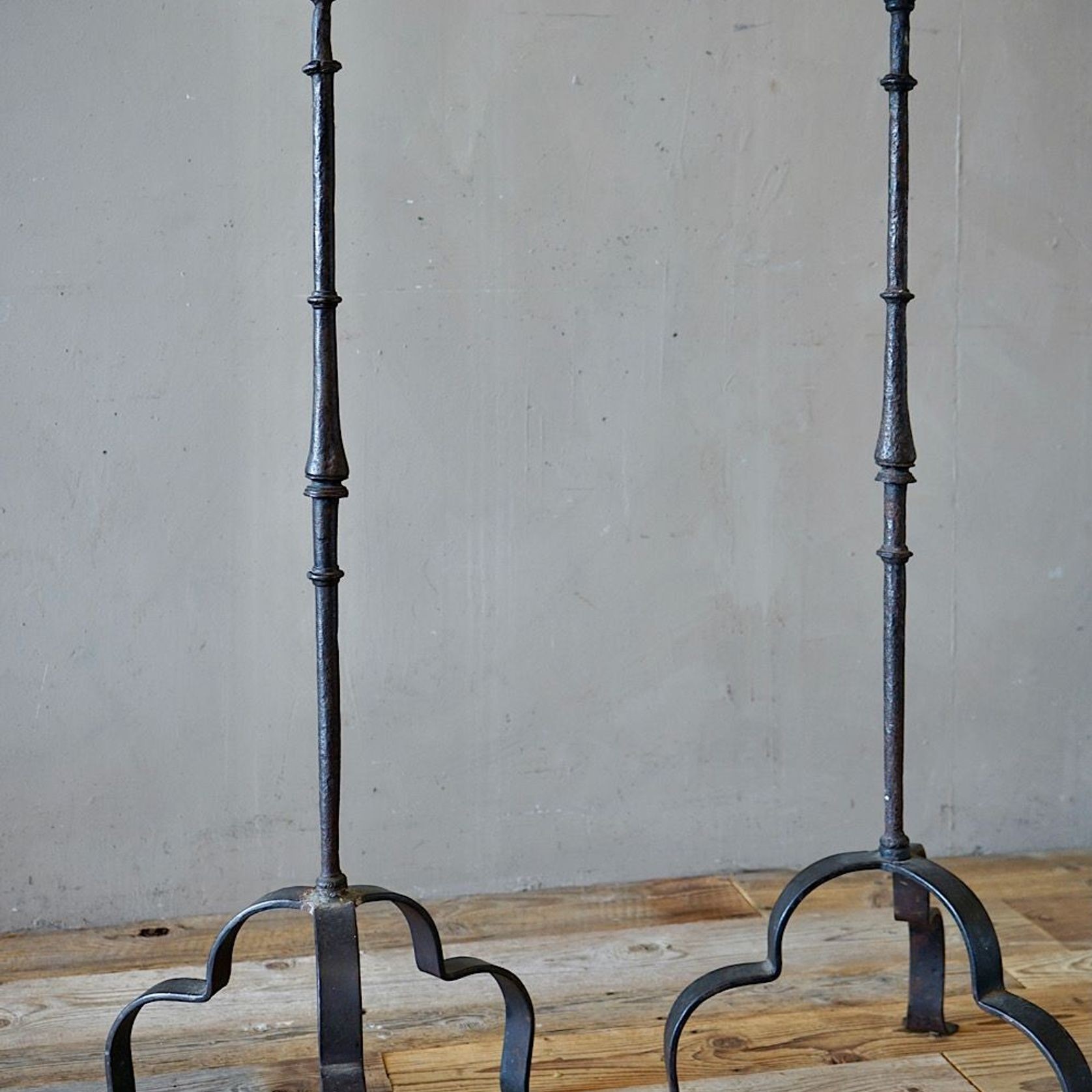 Large Antique Italian Wrought-Iron Candlesticks (Pair) gallery detail image
