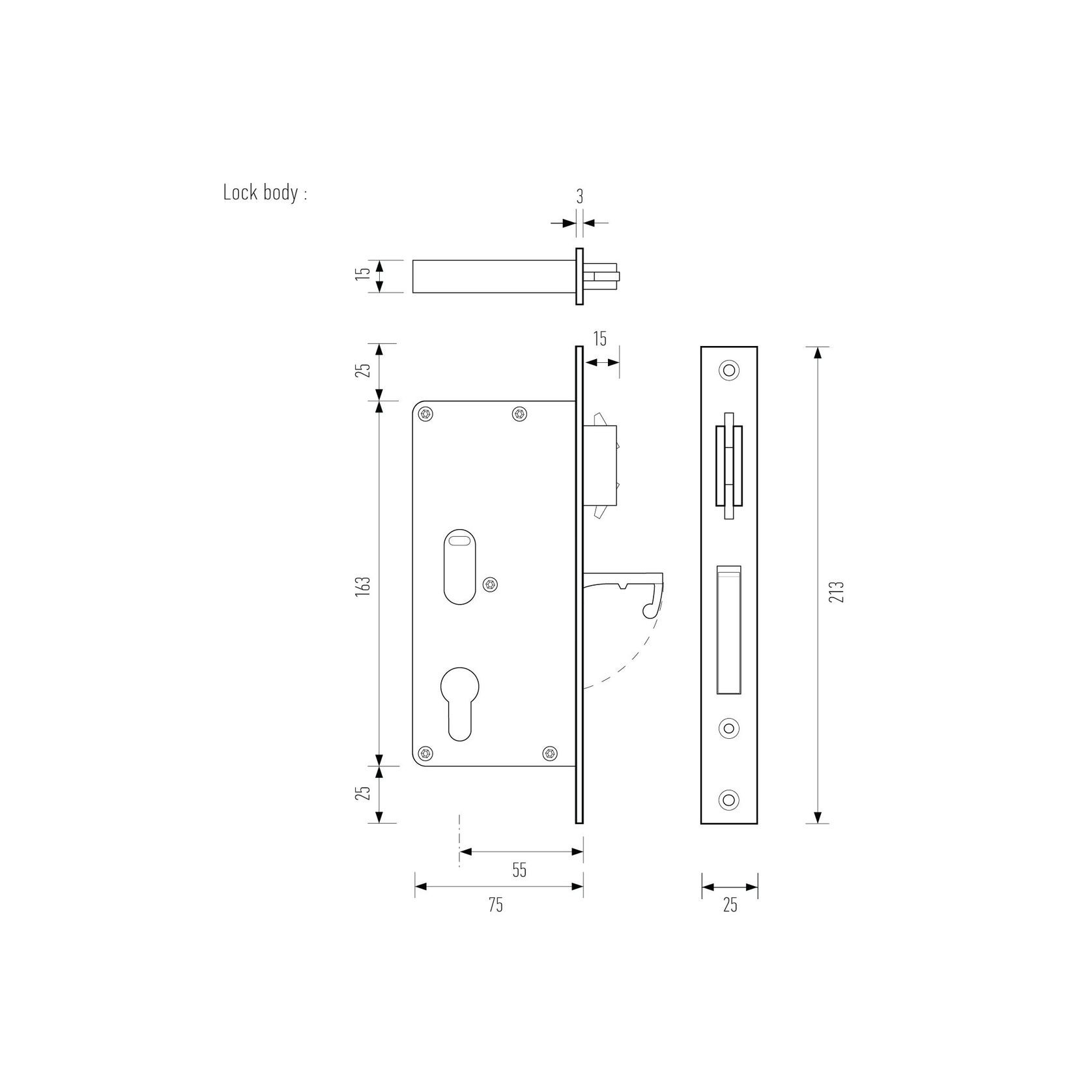 HB638 Sliding Door Lock – 55mm Backset with Integrated gallery detail image