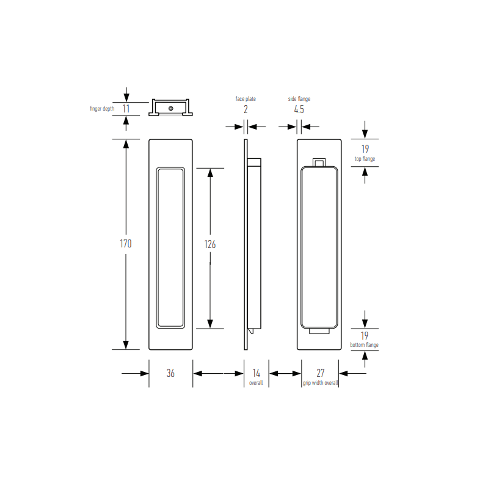 HB660 170mm Flush Pull for Sliding/Cavity Slider Doors gallery detail image