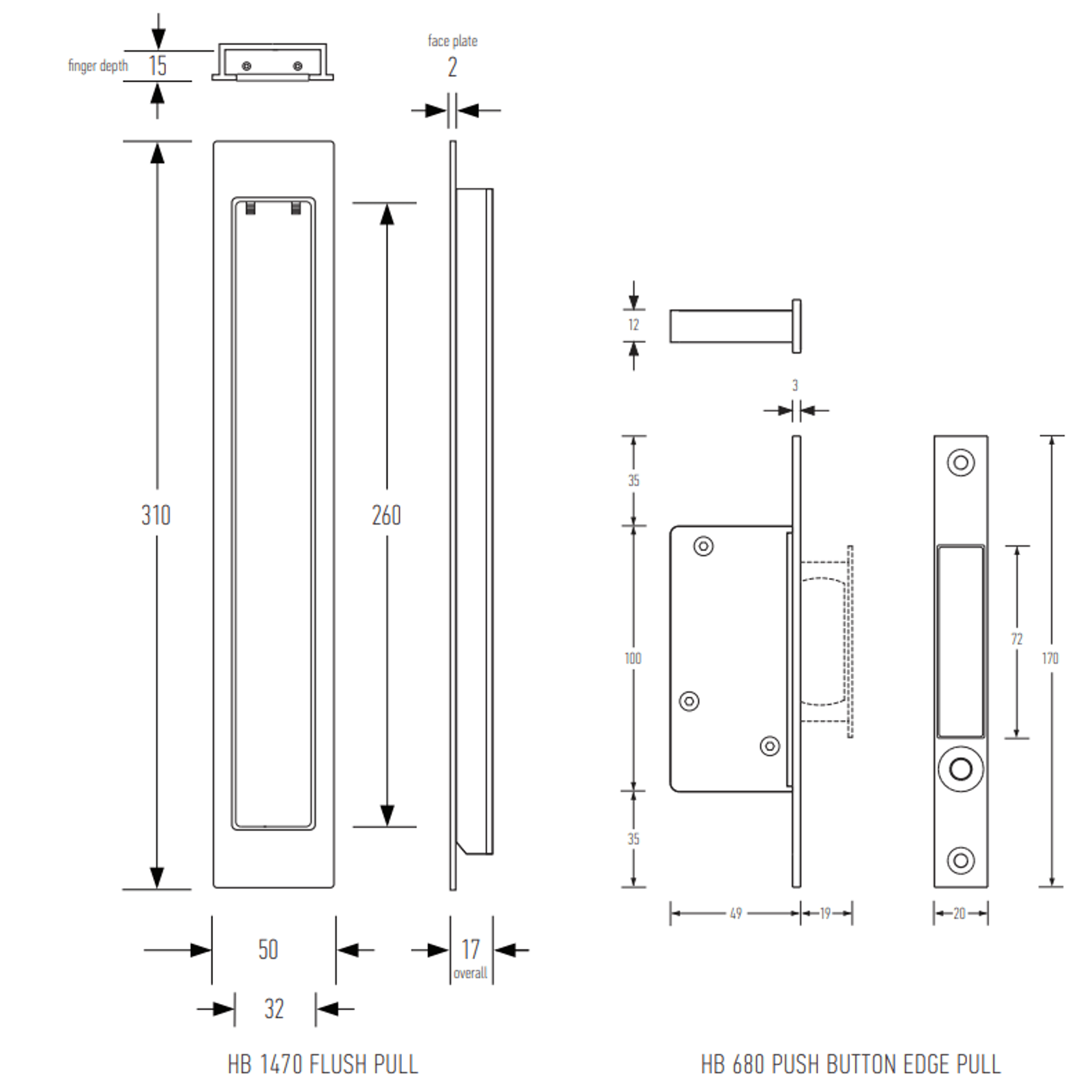 HB624 Passage Set (310mm Flush Pull) gallery detail image