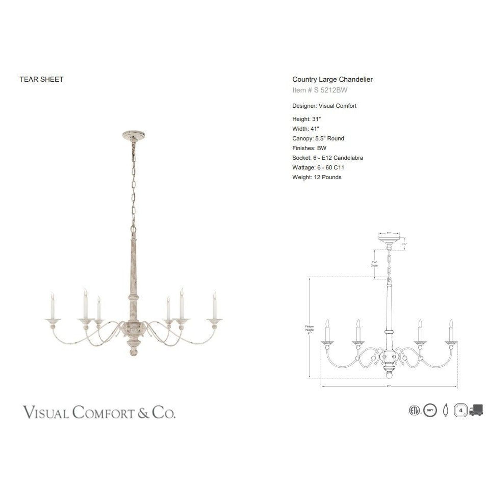 Visual Comfort Country Large Chandelier gallery detail image