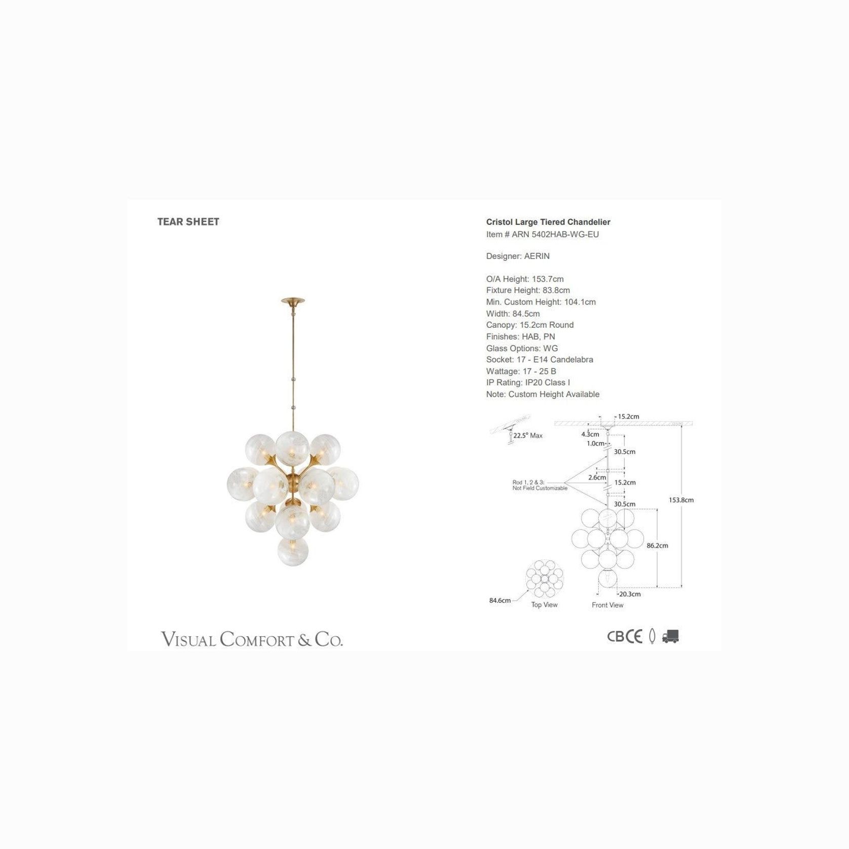 Visual Comfort AERIN Cristol Large Tiered Chandelier gallery detail image