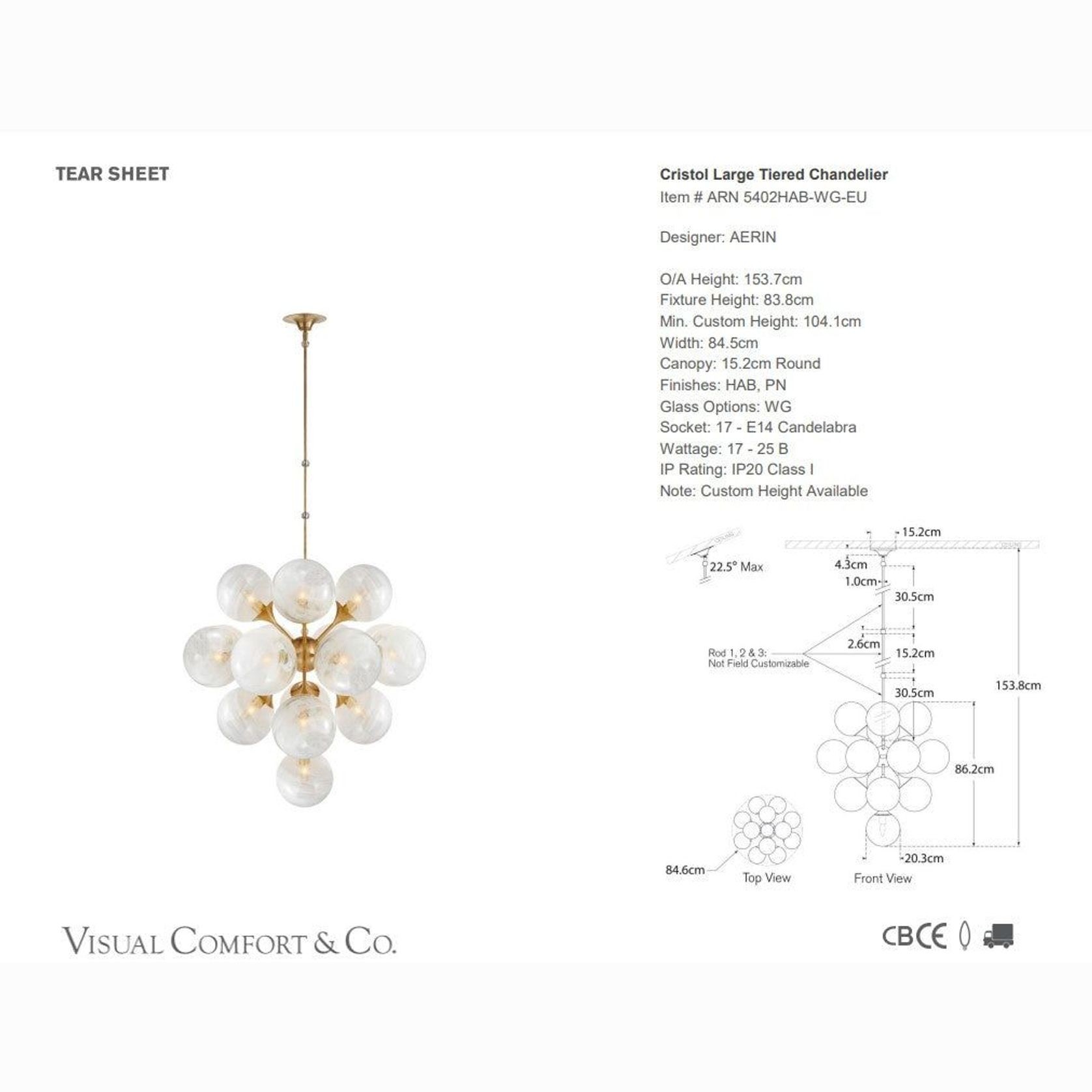 Visual Comfort AERIN Cristol Large Tiered Chandelier gallery detail image