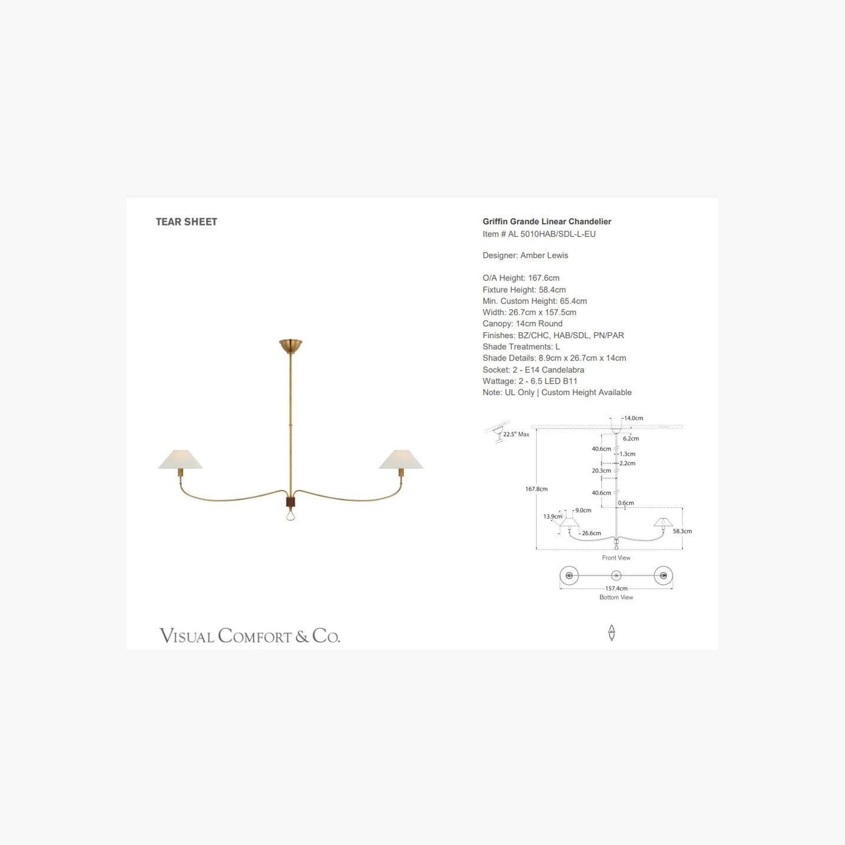 Visual Comfort Alexa Hampton Griffin Grande Linear Chandelier gallery detail image