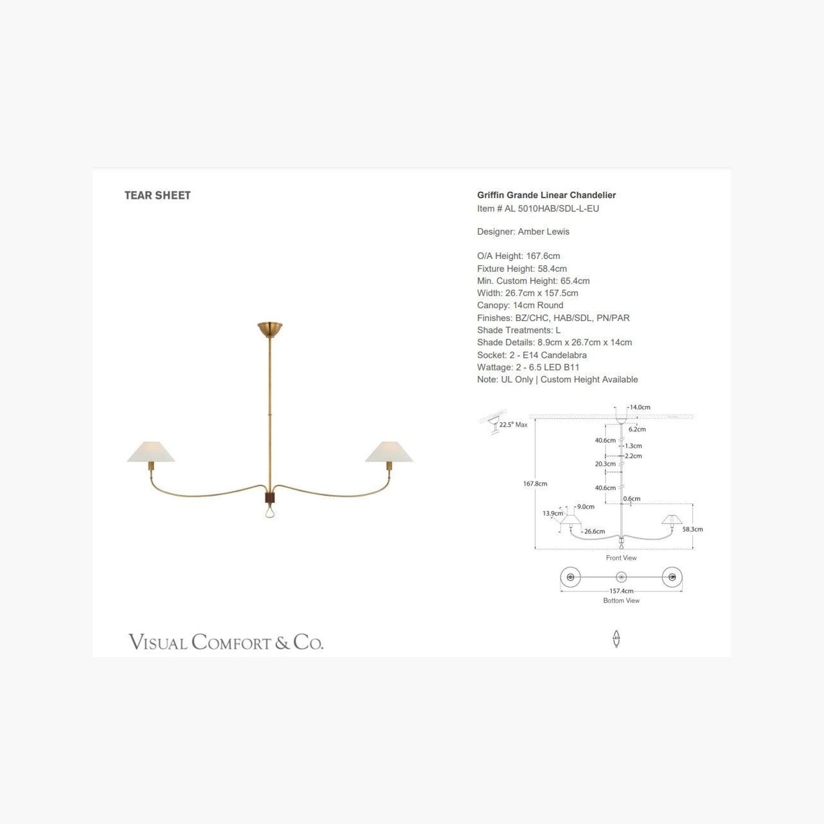 Visual Comfort Alexa Hampton Griffin Grande Linear Chandelier gallery detail image