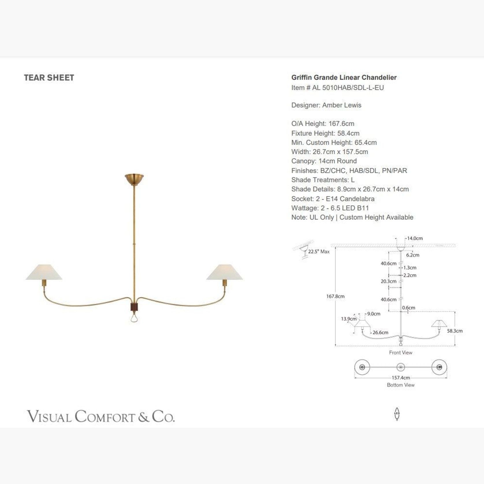 Visual Comfort Alexa Hampton Griffin Grande Linear Chandelier gallery detail image