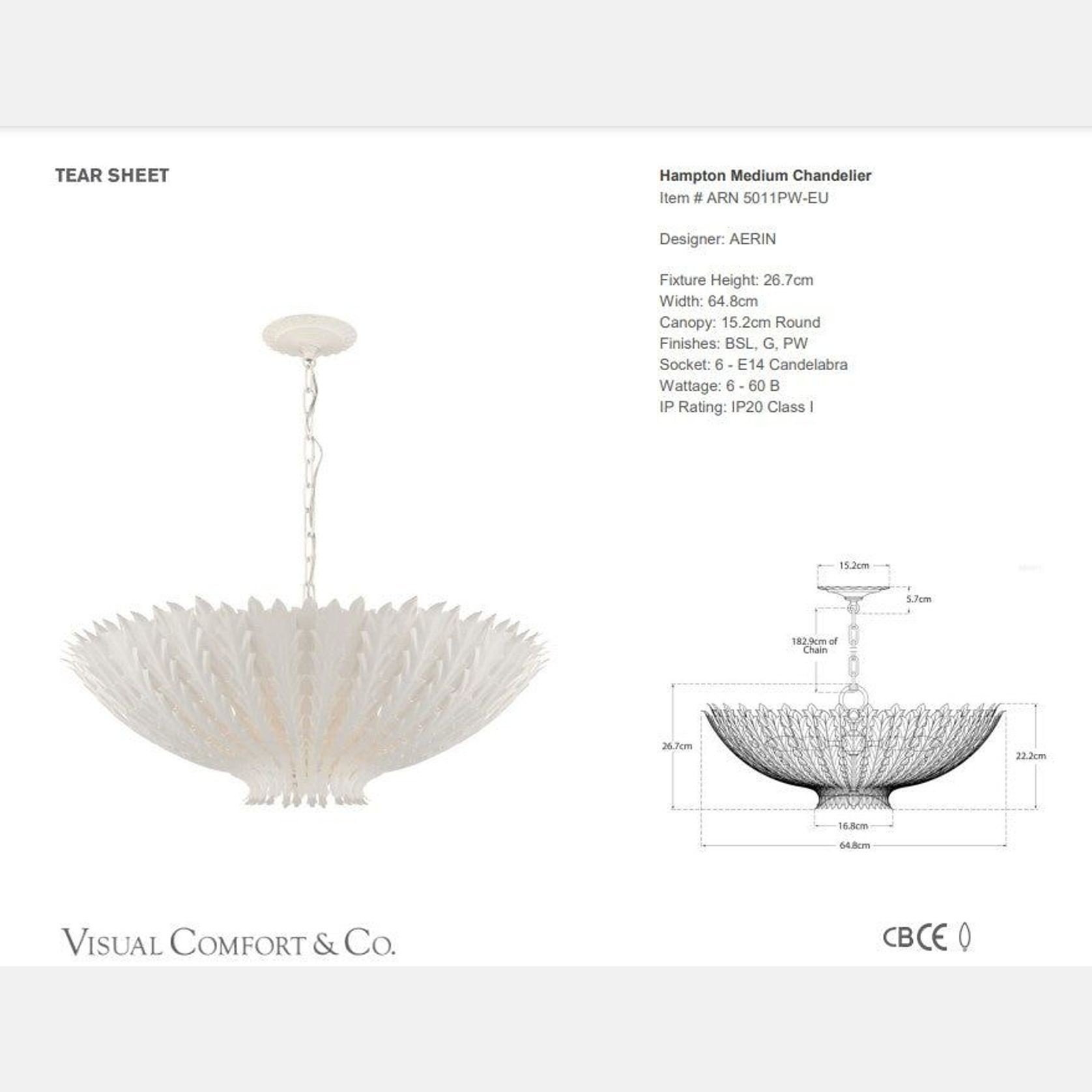 Visual Comfort AERIN Hampton Chandelier gallery detail image