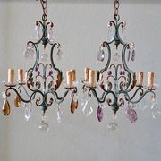 French Wrought Iron & Glass Chandeliers (pair) gallery detail image