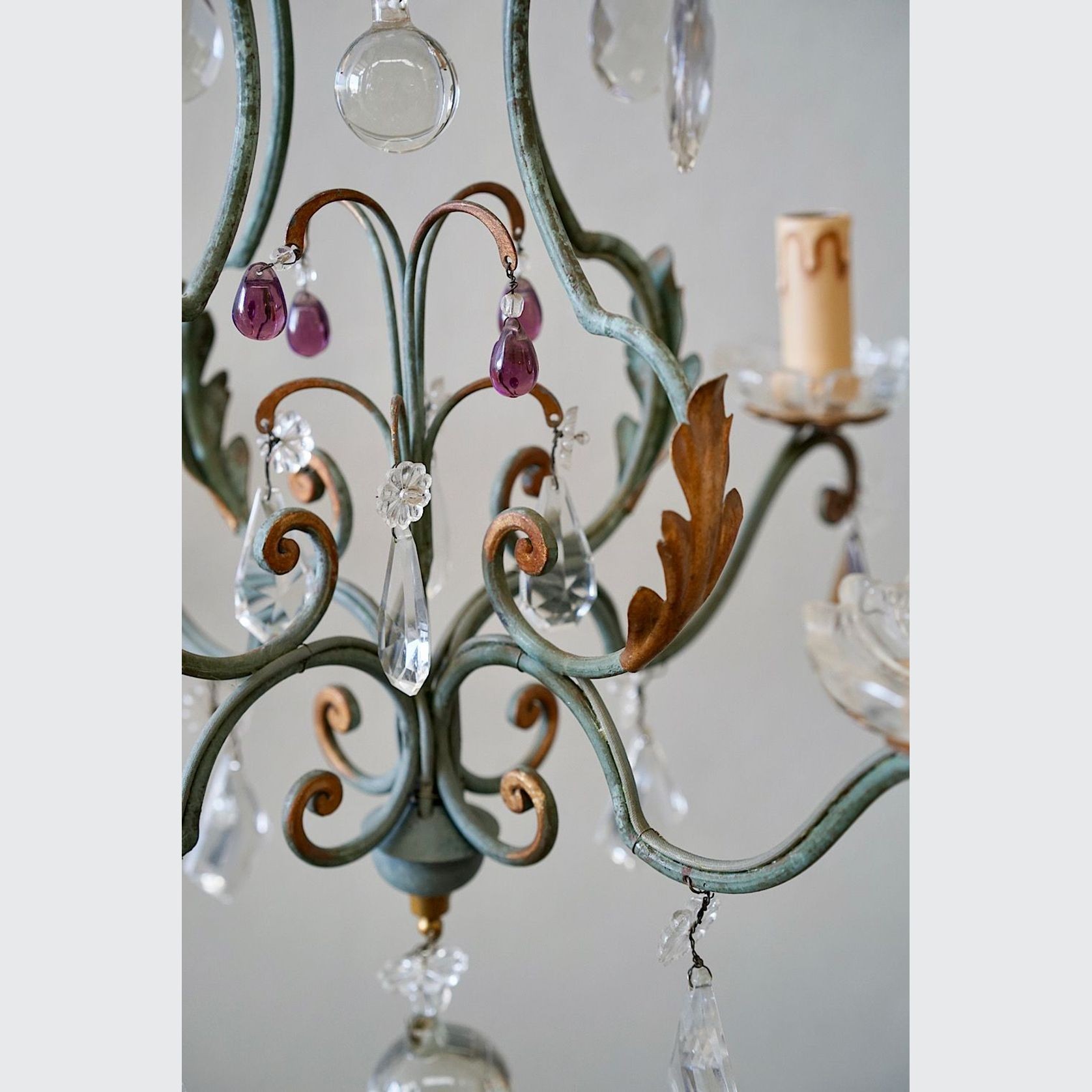 French Wrought Iron & Glass Chandeliers (pair) gallery detail image