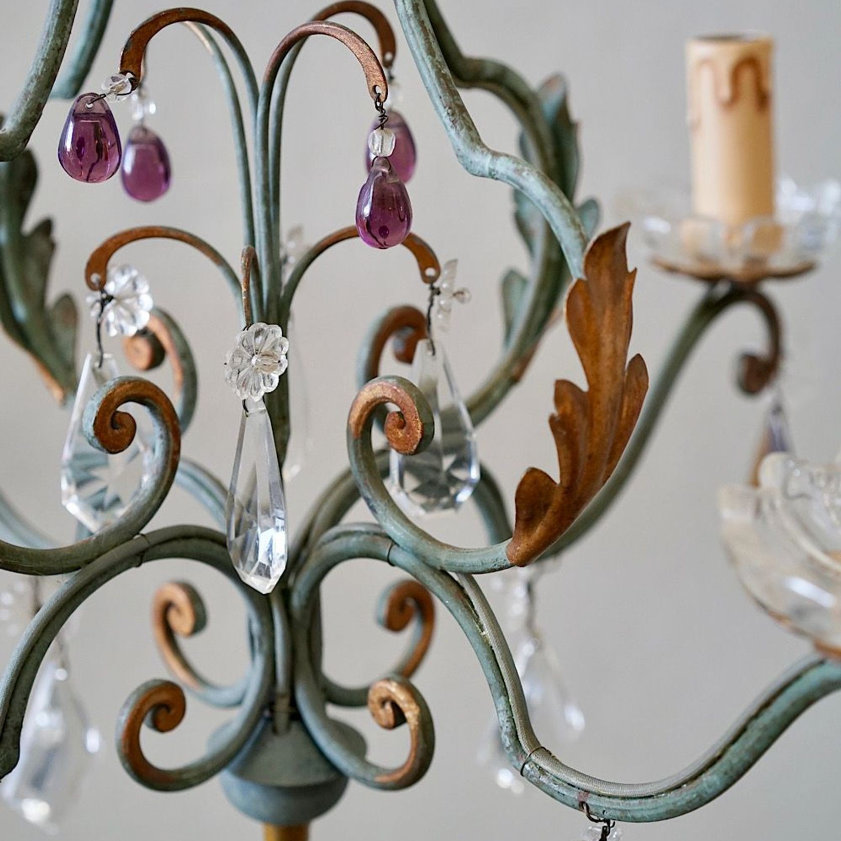 French Wrought Iron & Glass Chandeliers (pair) gallery detail image