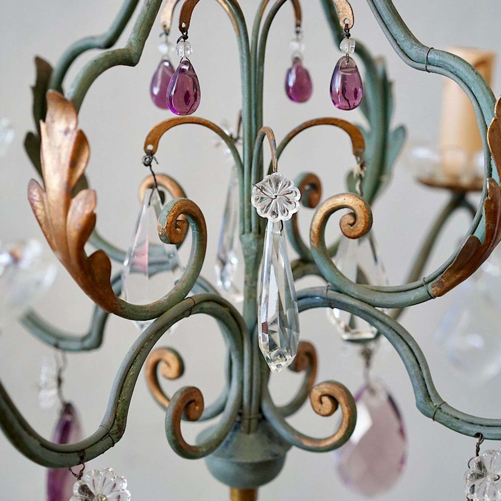 French Wrought Iron & Glass Chandeliers (pair) gallery detail image