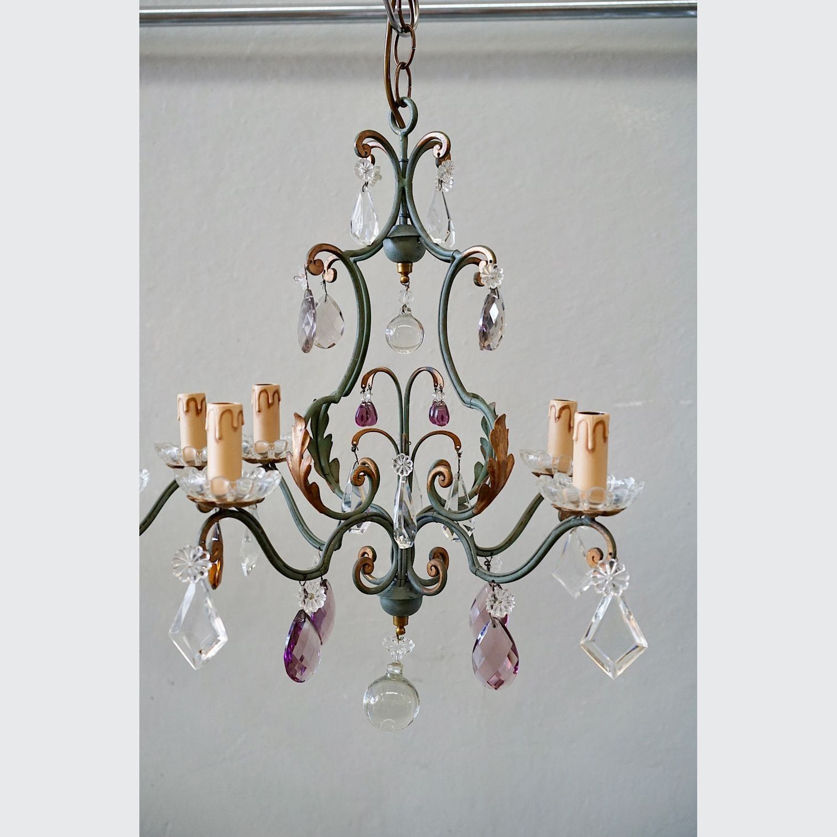 French Wrought Iron & Glass Chandeliers (pair) gallery detail image