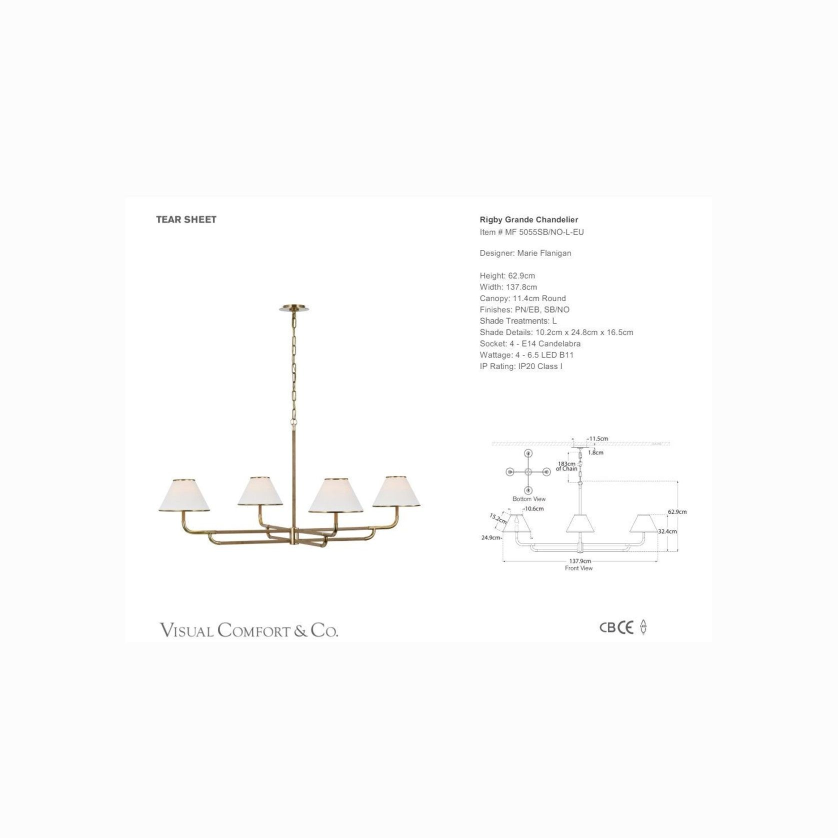 Visual Comfort Marie Flanigan Rigby Grande Chandelier gallery detail image