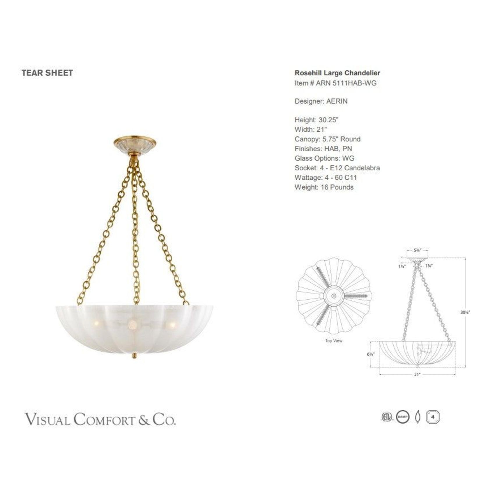Visual Comfort - AERIN Rosehill Large Chandelier gallery detail image