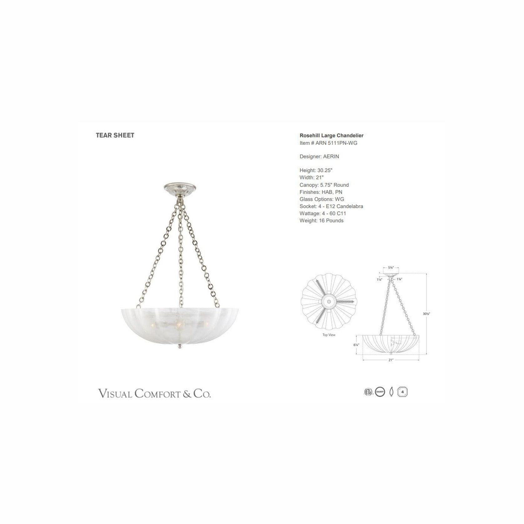 Visual Comfort - AERIN Rosehill Large Chandelier gallery detail image