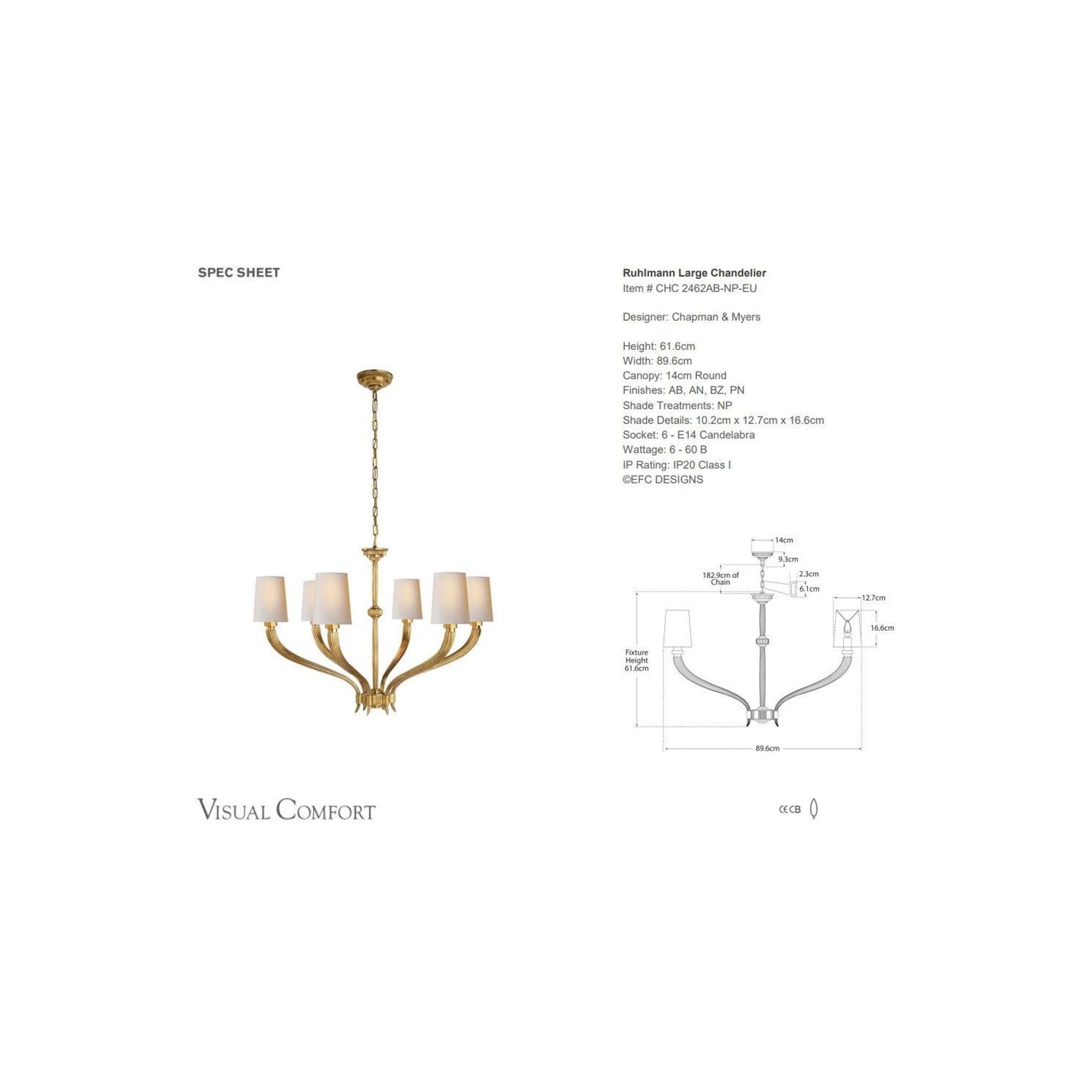 Visual Comfort E. F. Chapman Ruhlmann Large Chandelier gallery detail image