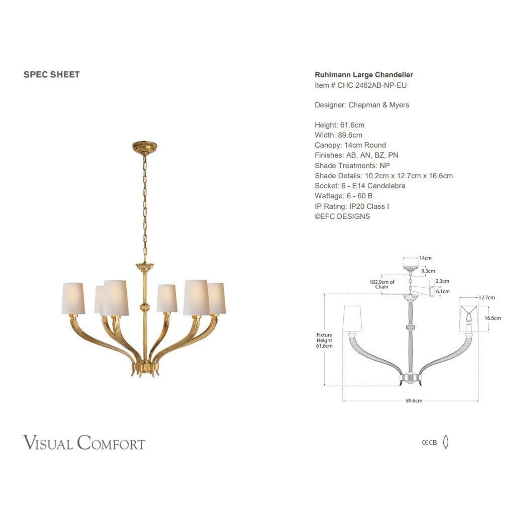 Visual Comfort E. F. Chapman Ruhlmann Large Chandelier gallery detail image