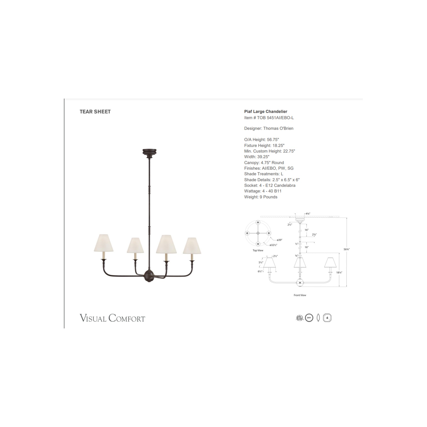 Thomas O'Brien Piaf Large Chandelier gallery detail image