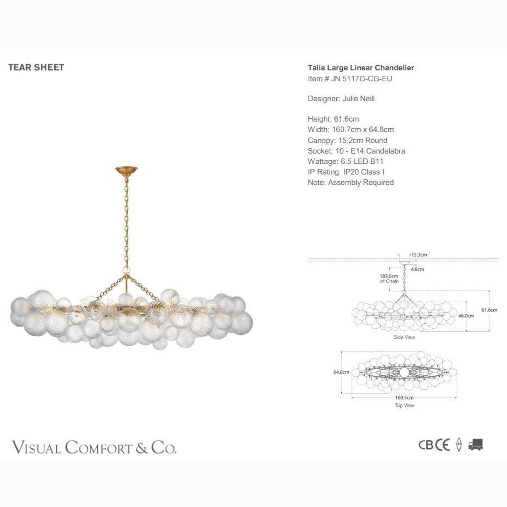 Visual Comfort Julie Neill Talia Linear Chandelier gallery detail image