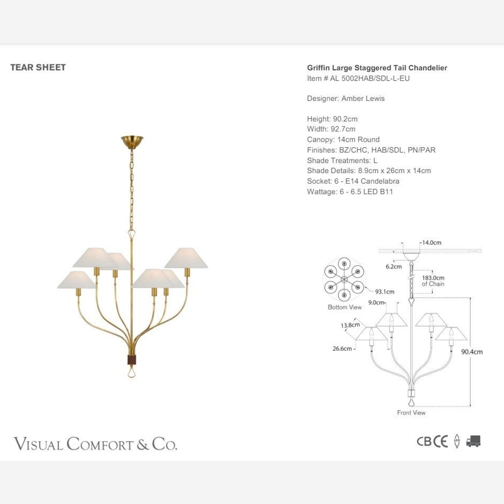 Amber Lewis Griffin Large Staggered Tail Chandelier gallery detail image